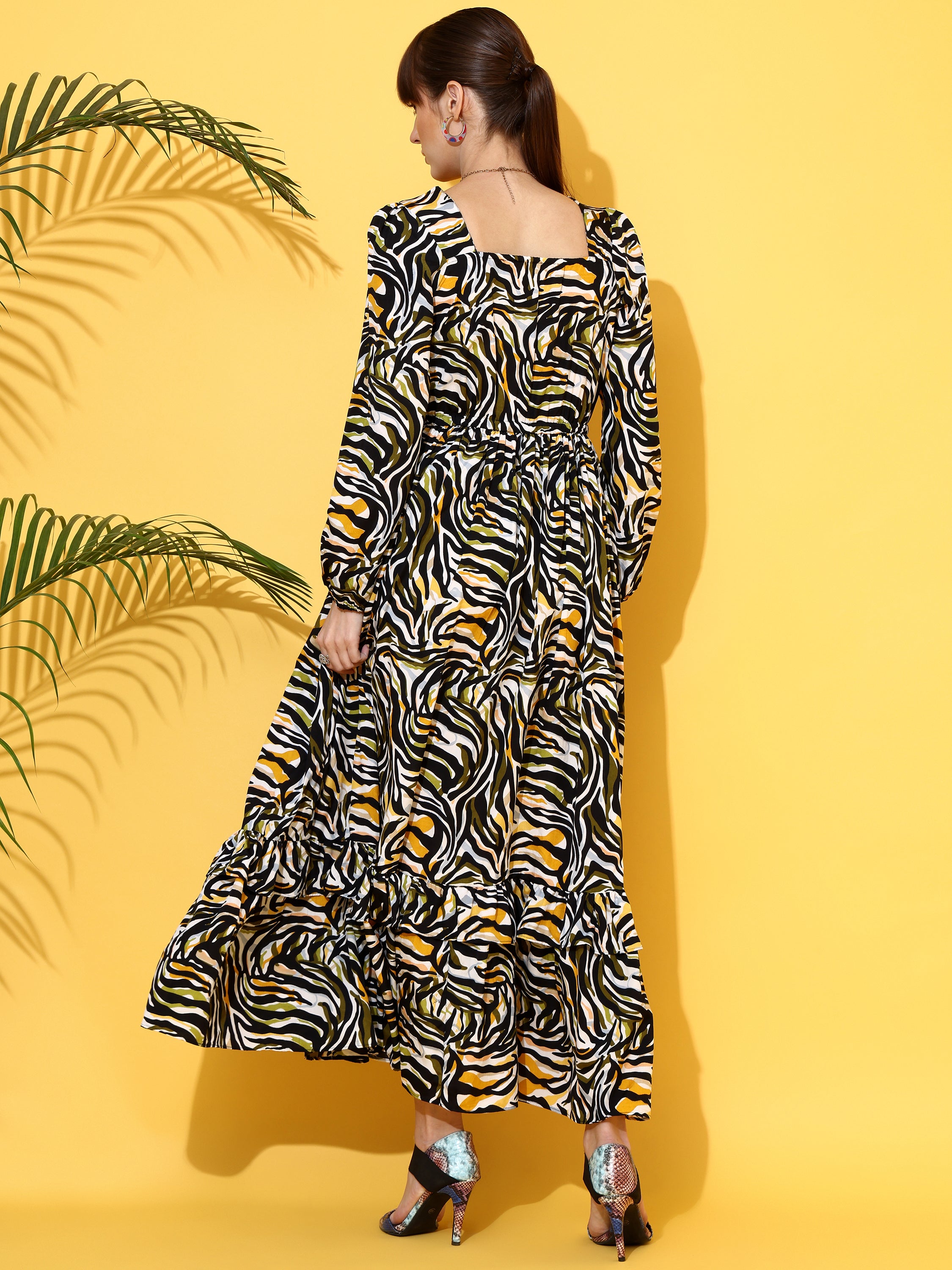 Women Multi-Colored Crepe Floral Printed Fit & Flared Maxi Dress