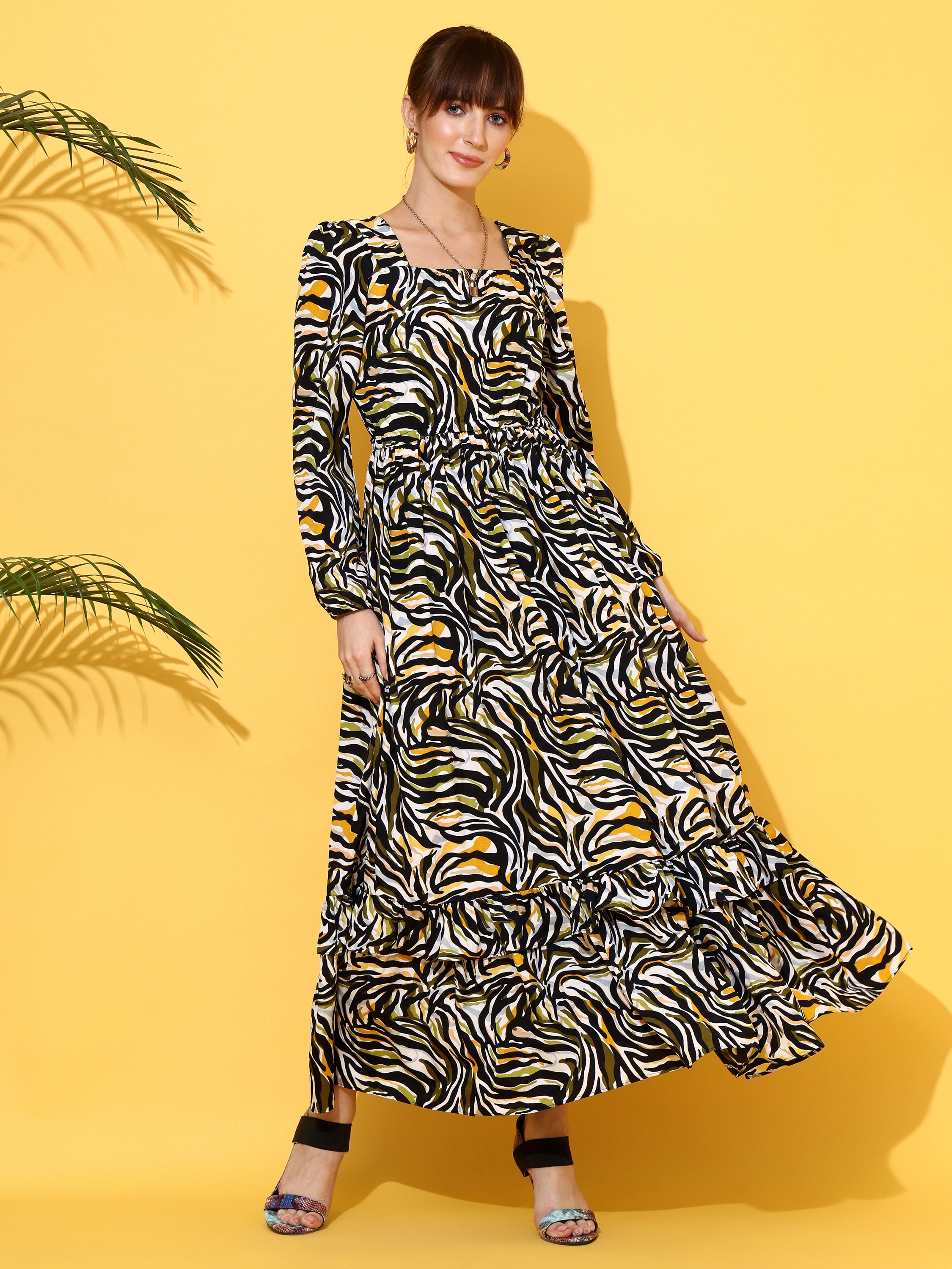 Women Multi-Colored Crepe Floral Printed Fit & Flared Maxi Dress