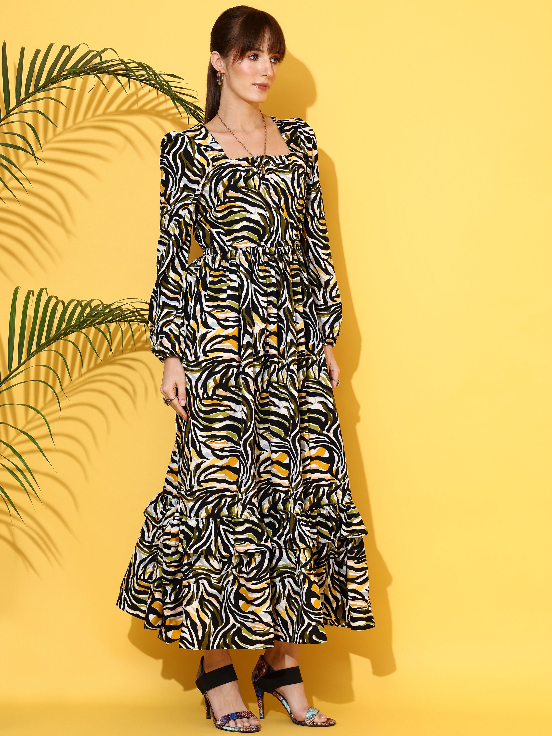 Women Multi-Colored Crepe Floral Printed Fit & Flared Maxi Dress