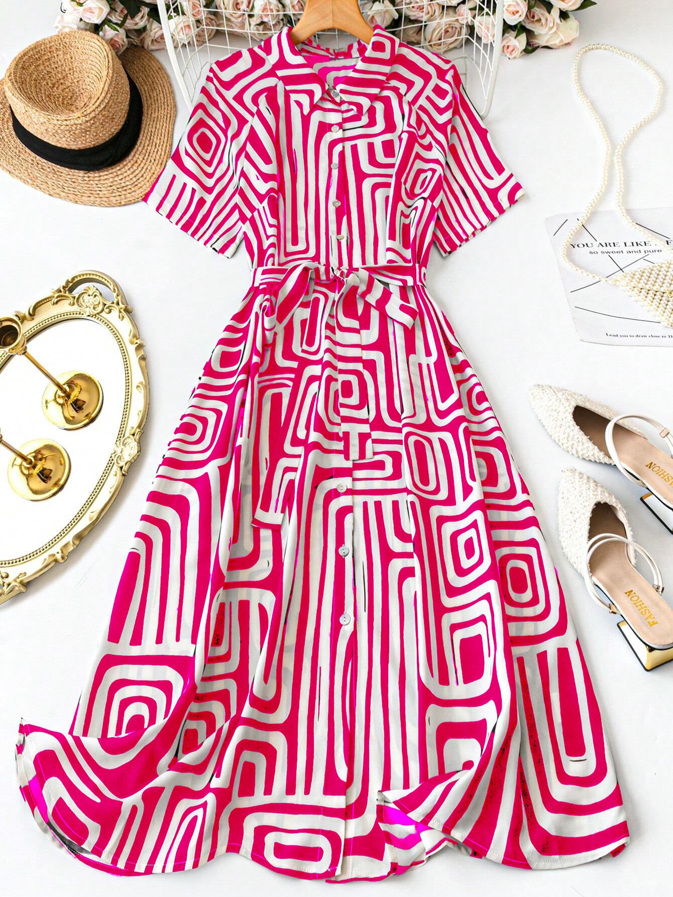 Women’s Pink & White Fit and Flare Dress