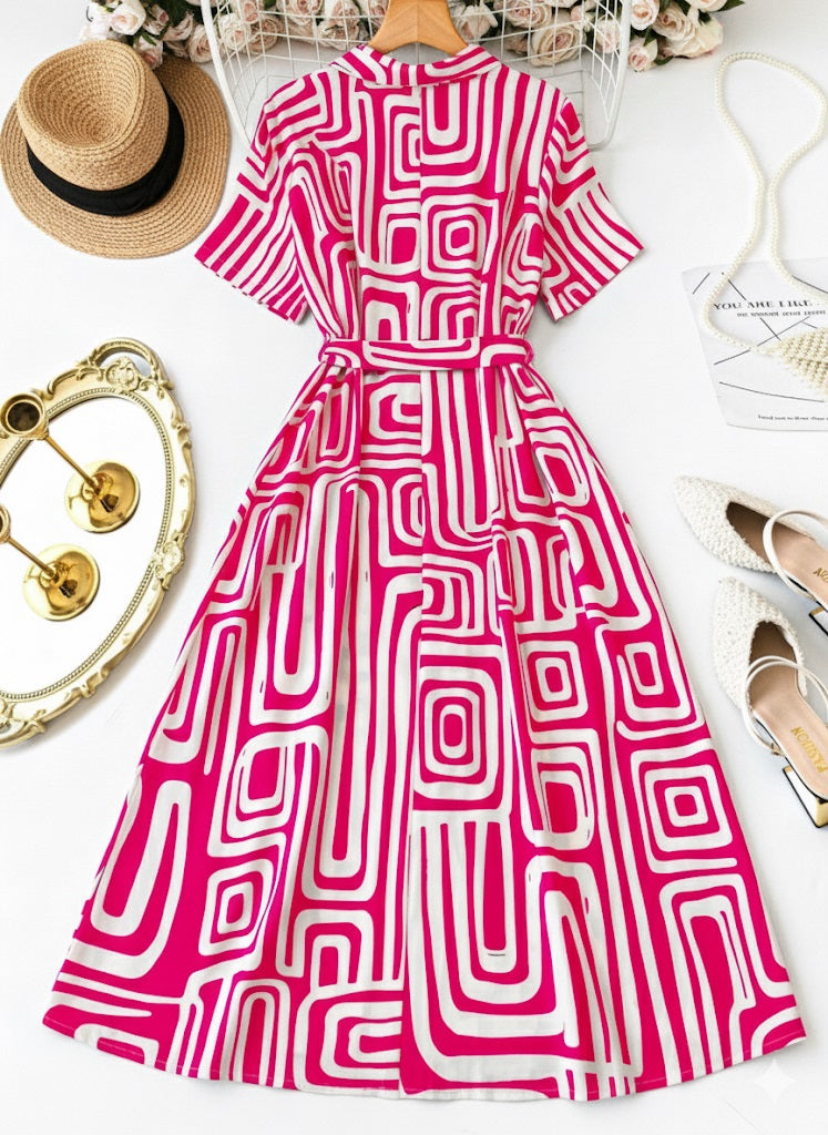 Women’s Pink & White Fit and Flare Dress