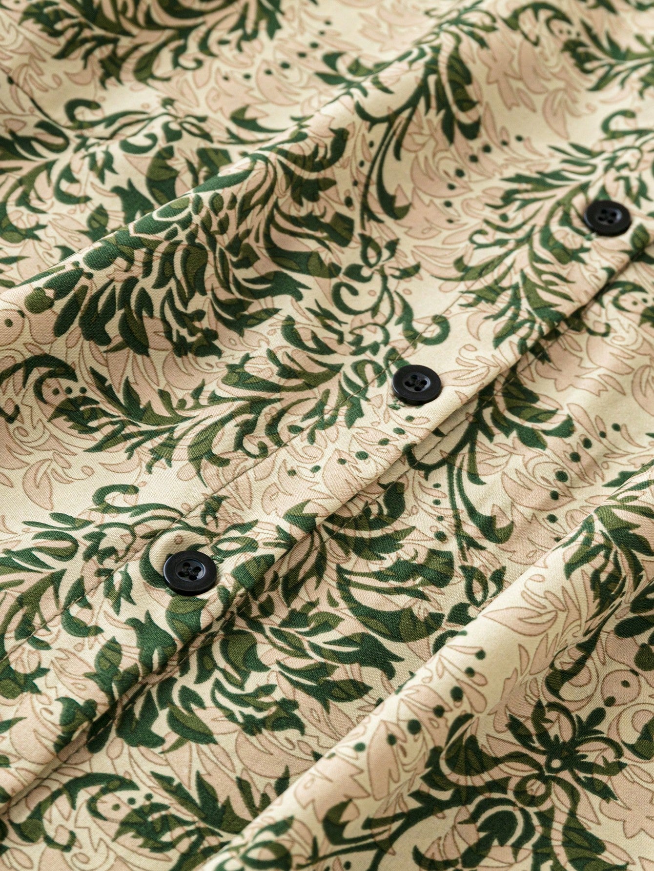 Women’s Green Damask Printed Shirt Collar Mini Dress