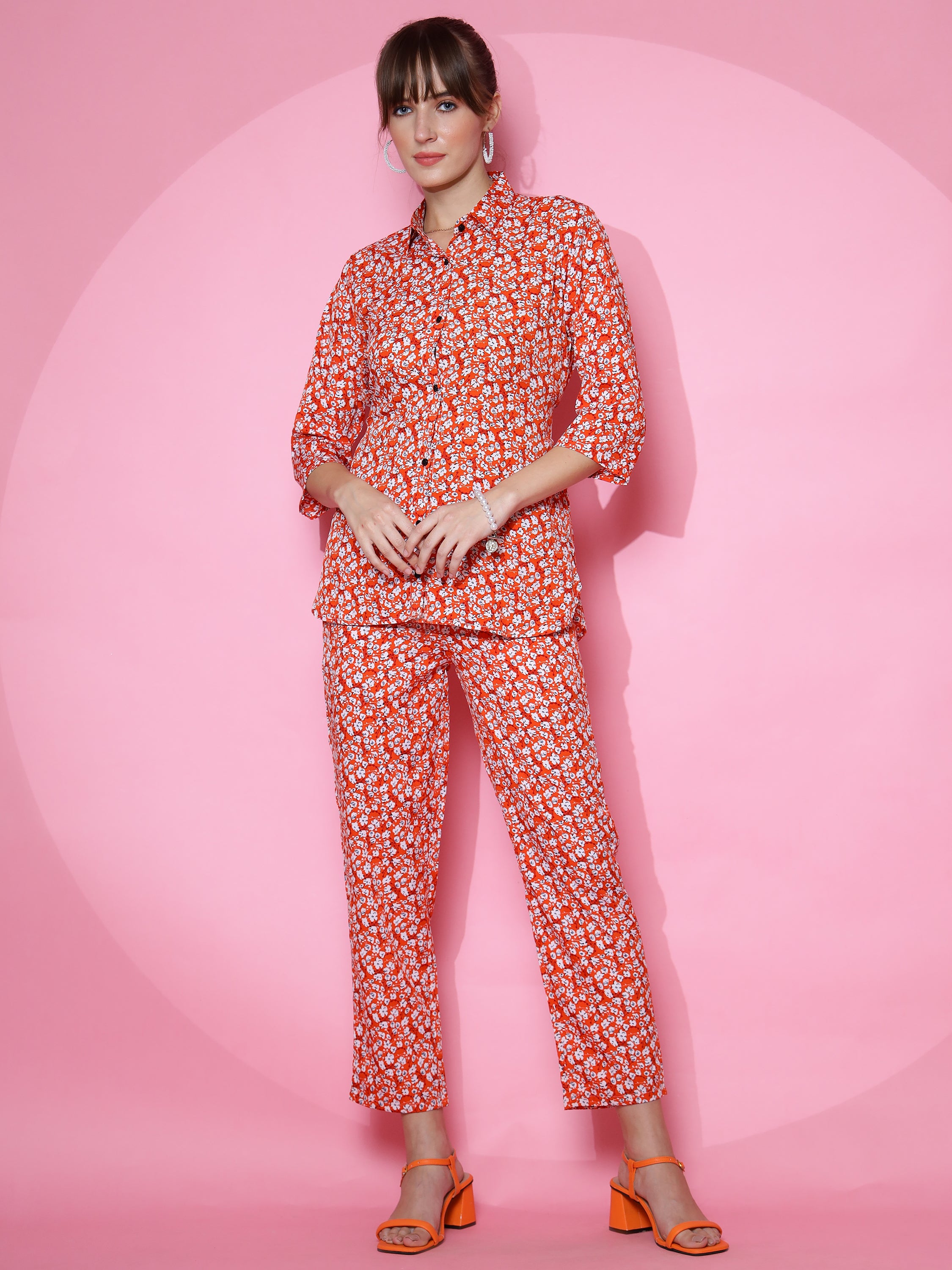 Elegance Shirt-Style Floral Printed Co-ord Set