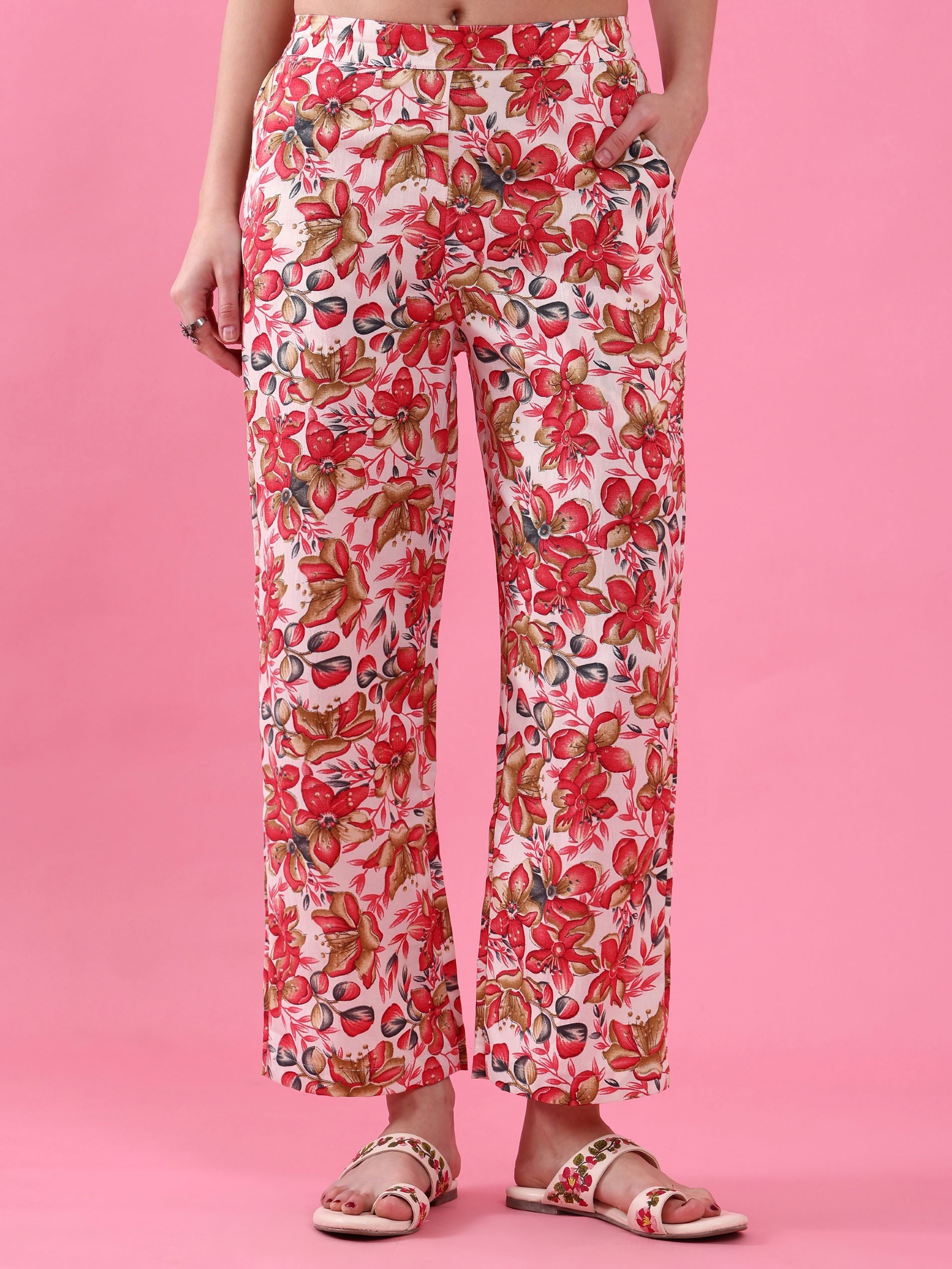 Multi-Colored Floral Printed V-Neck Co-ords Set