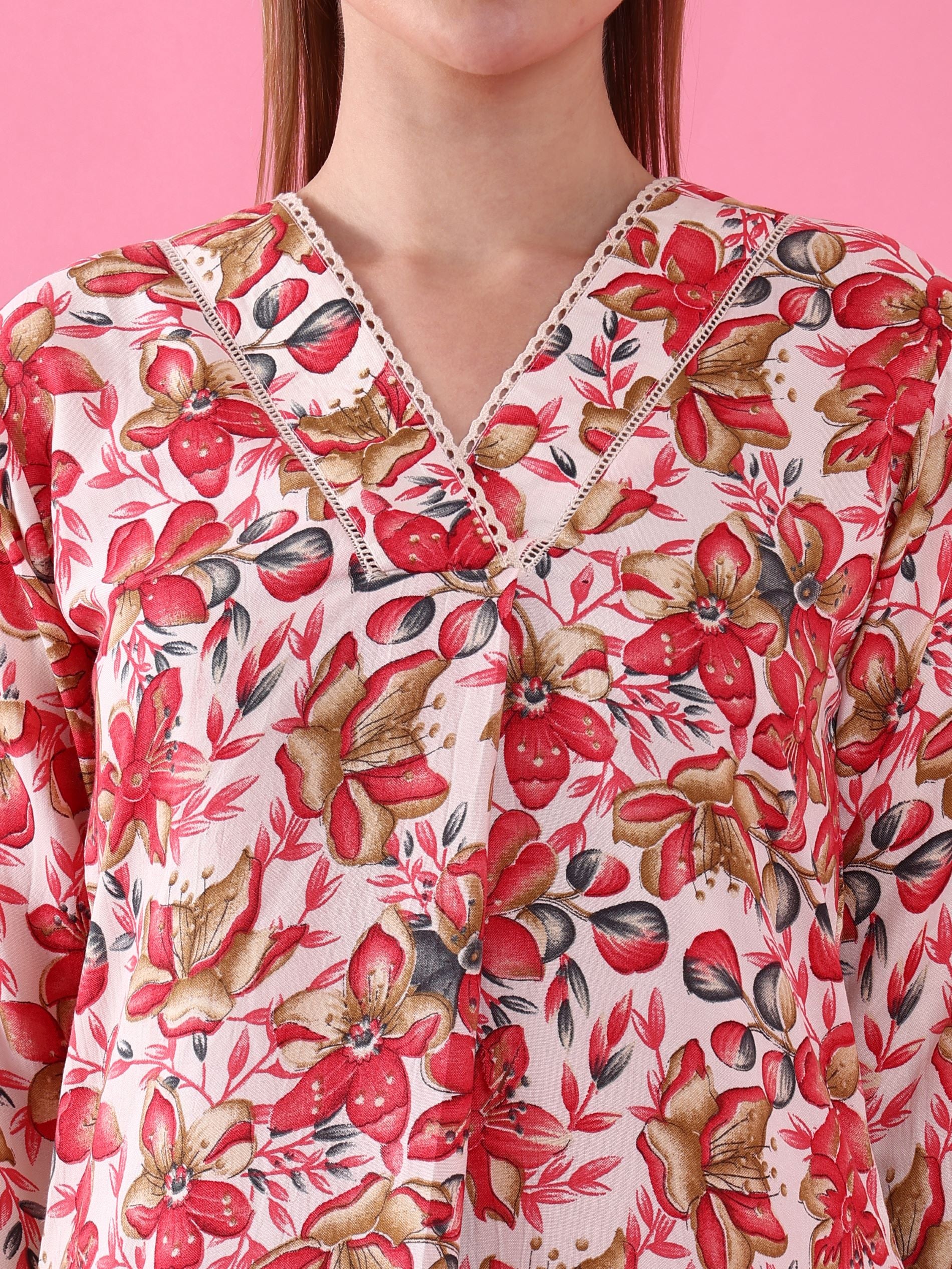 Multi-Colored Floral Printed V-Neck Co-ords Set