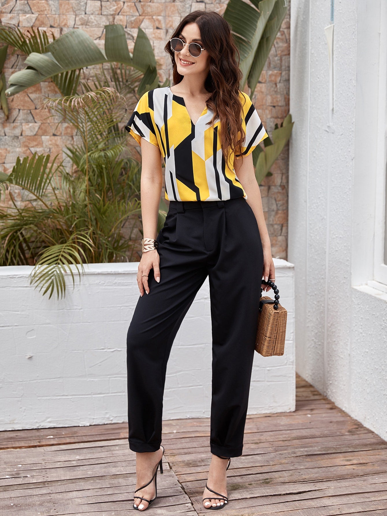 Regular Fit V-Neck Regular Sleeves Printed Women Top