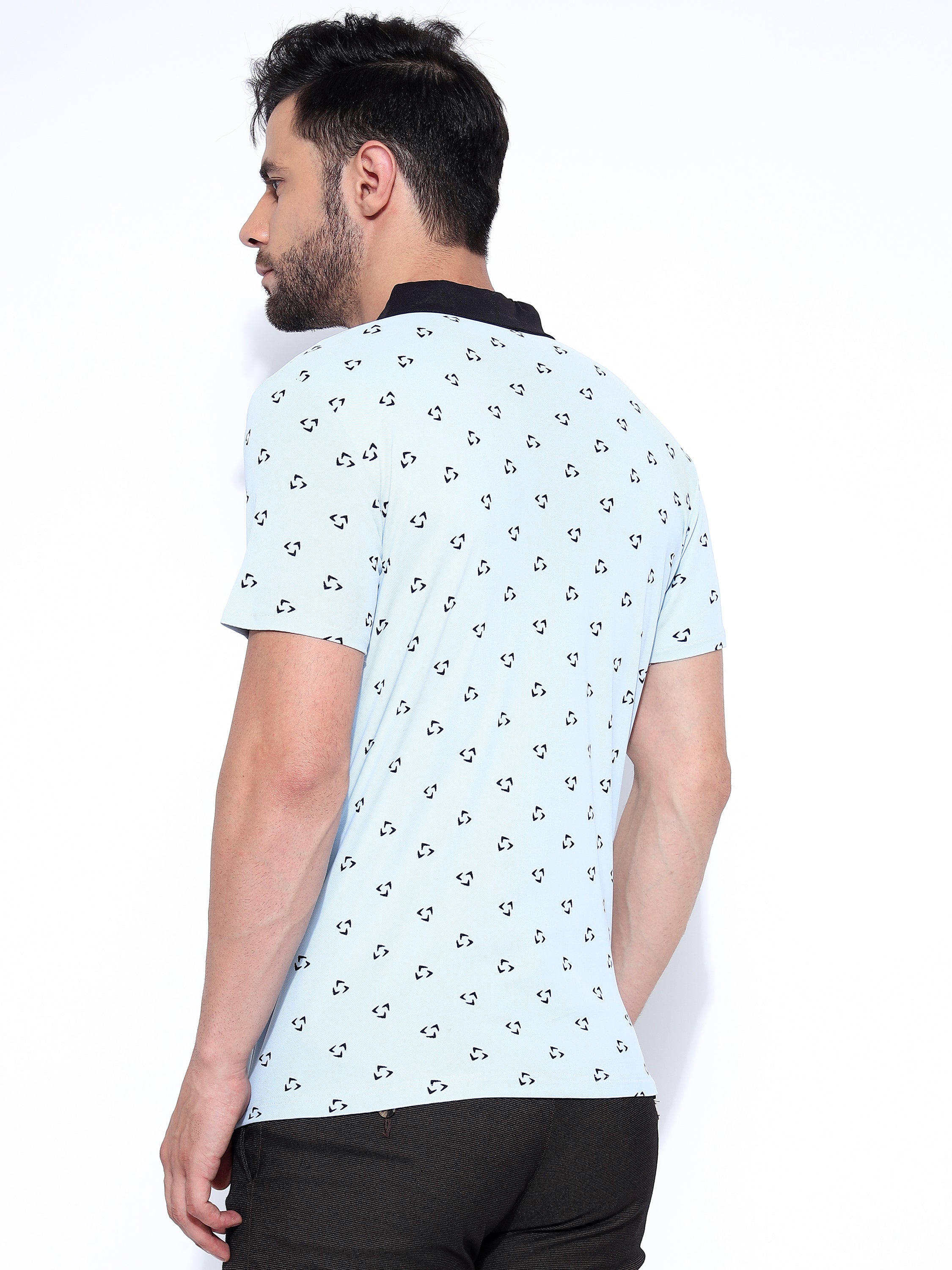 Men Black Polo Neck Ragular Fit Printed T-Shirt