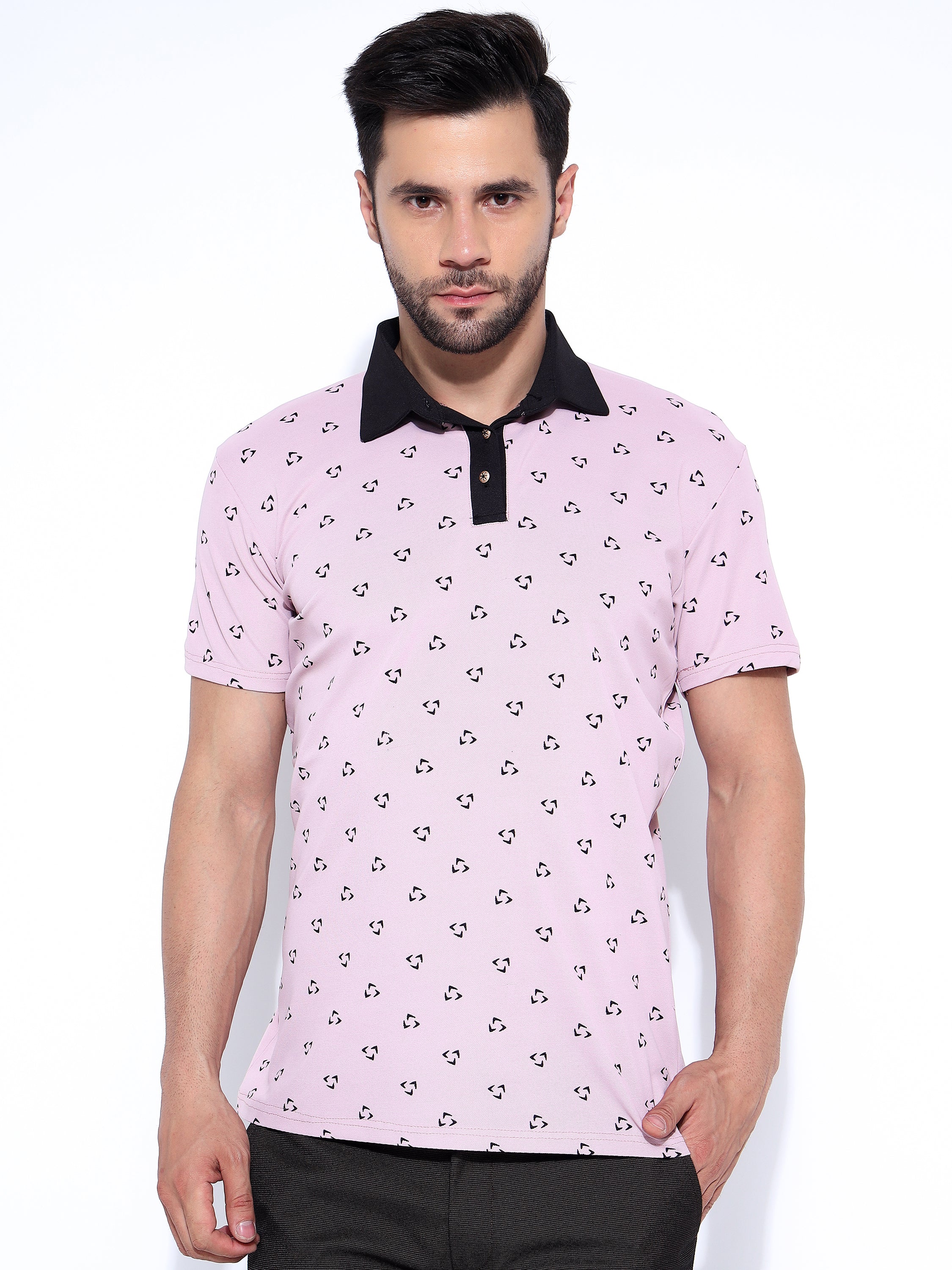 Men Black Polo Neck Ragular Fit Printed T-Shirt