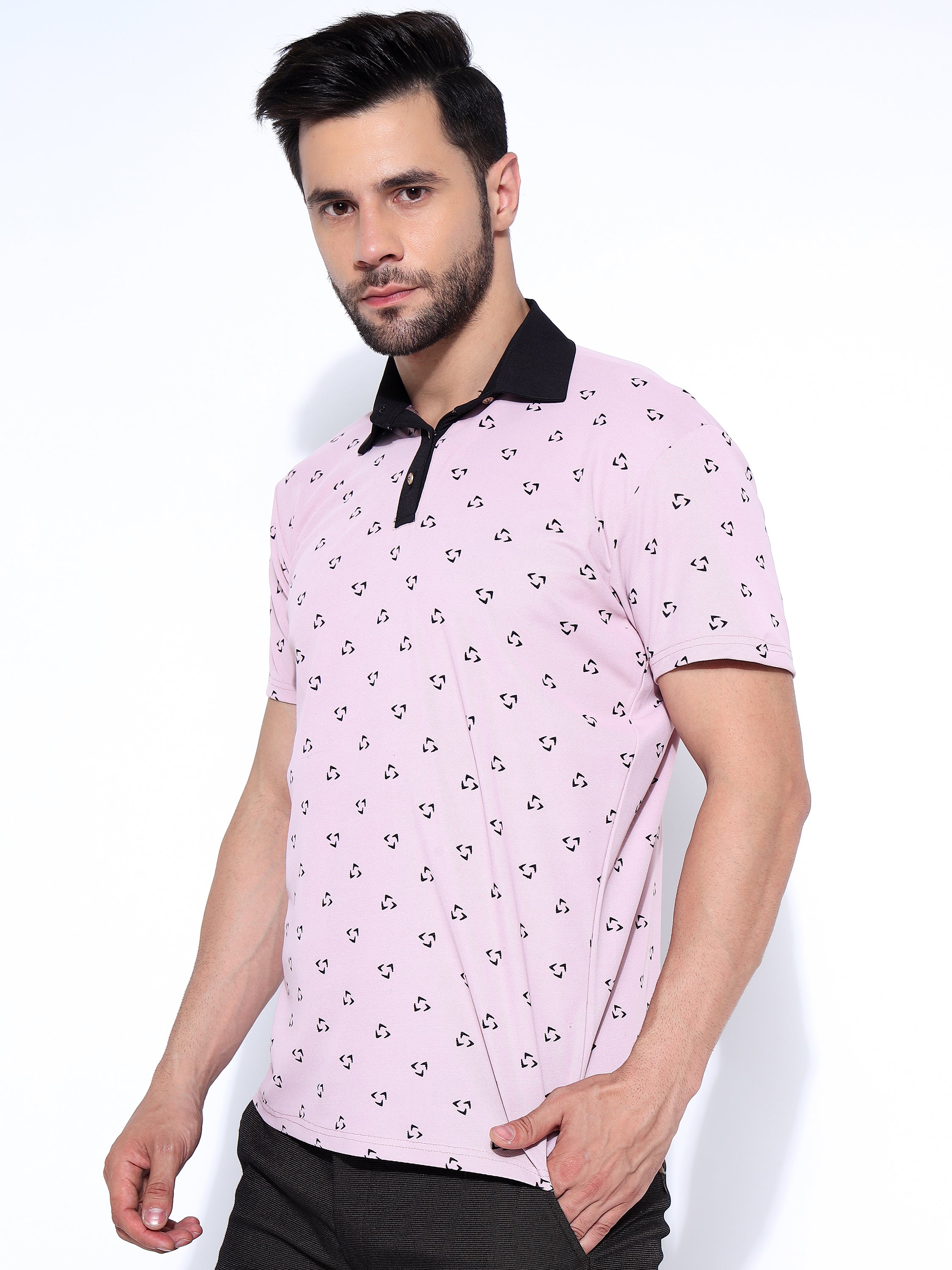 Men Black Polo Neck Ragular Fit Printed T-Shirt