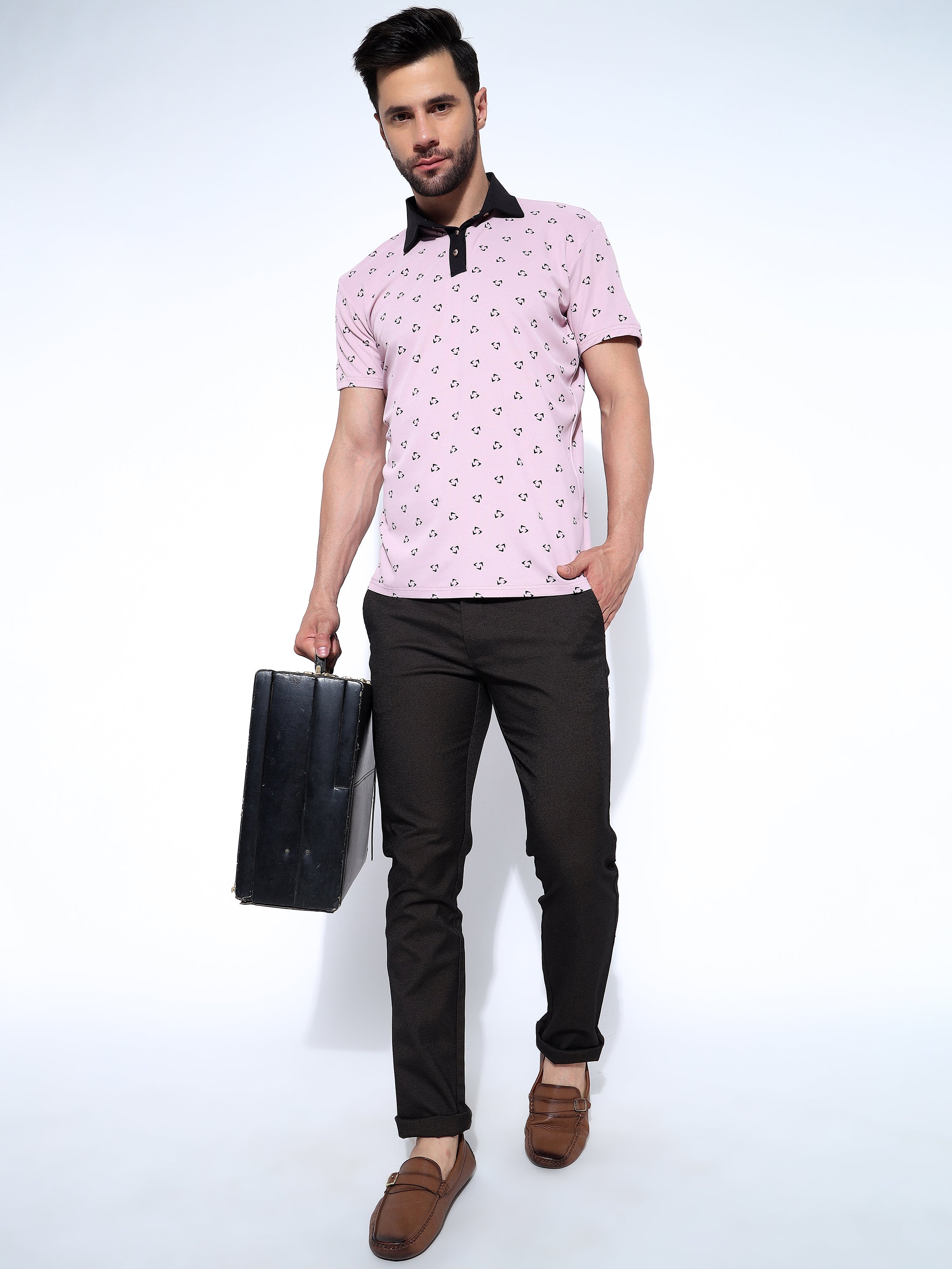 Men Black Polo Neck Ragular Fit Printed T-Shirt