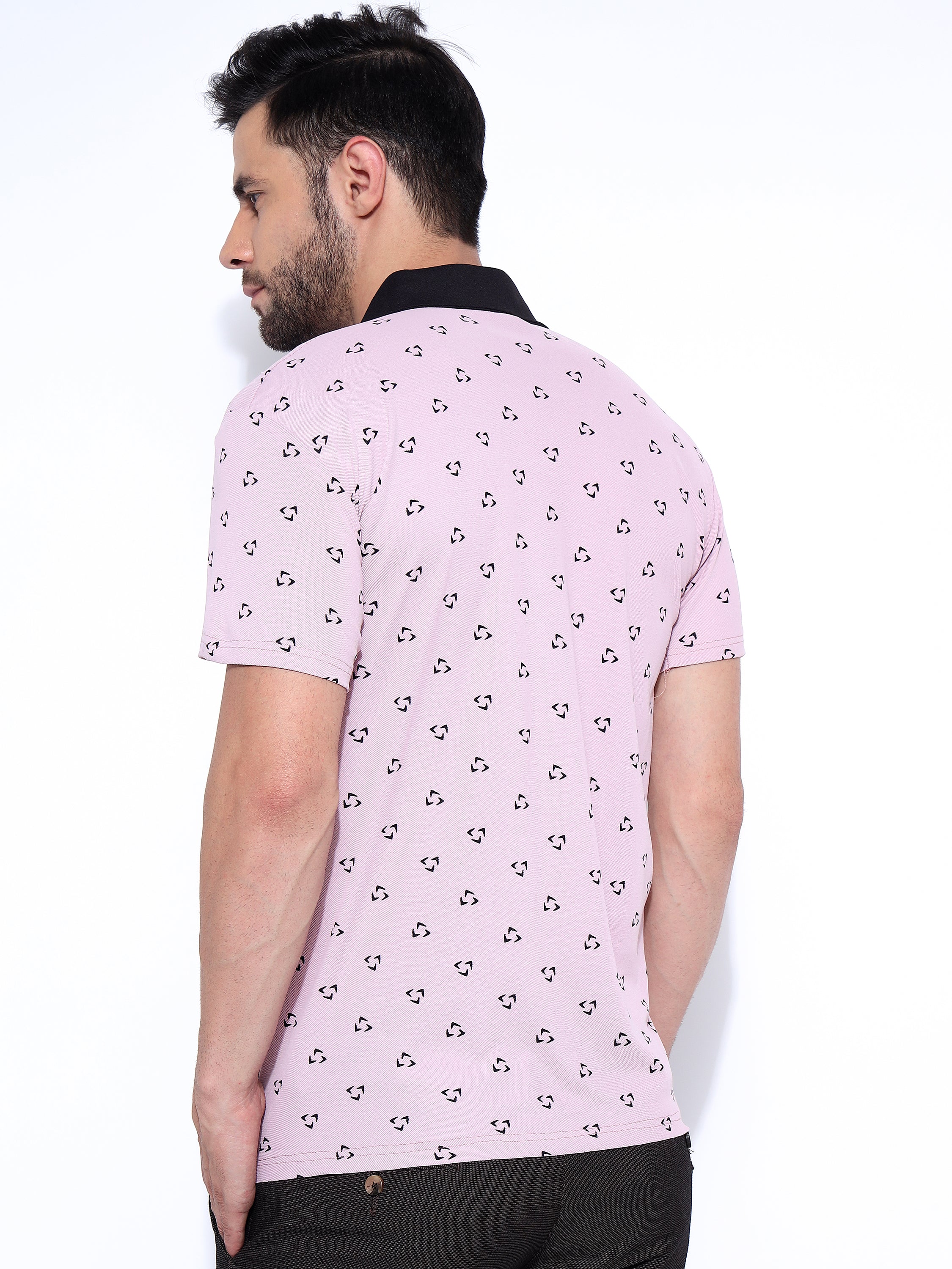 Men Black Polo Neck Ragular Fit Printed T-Shirt