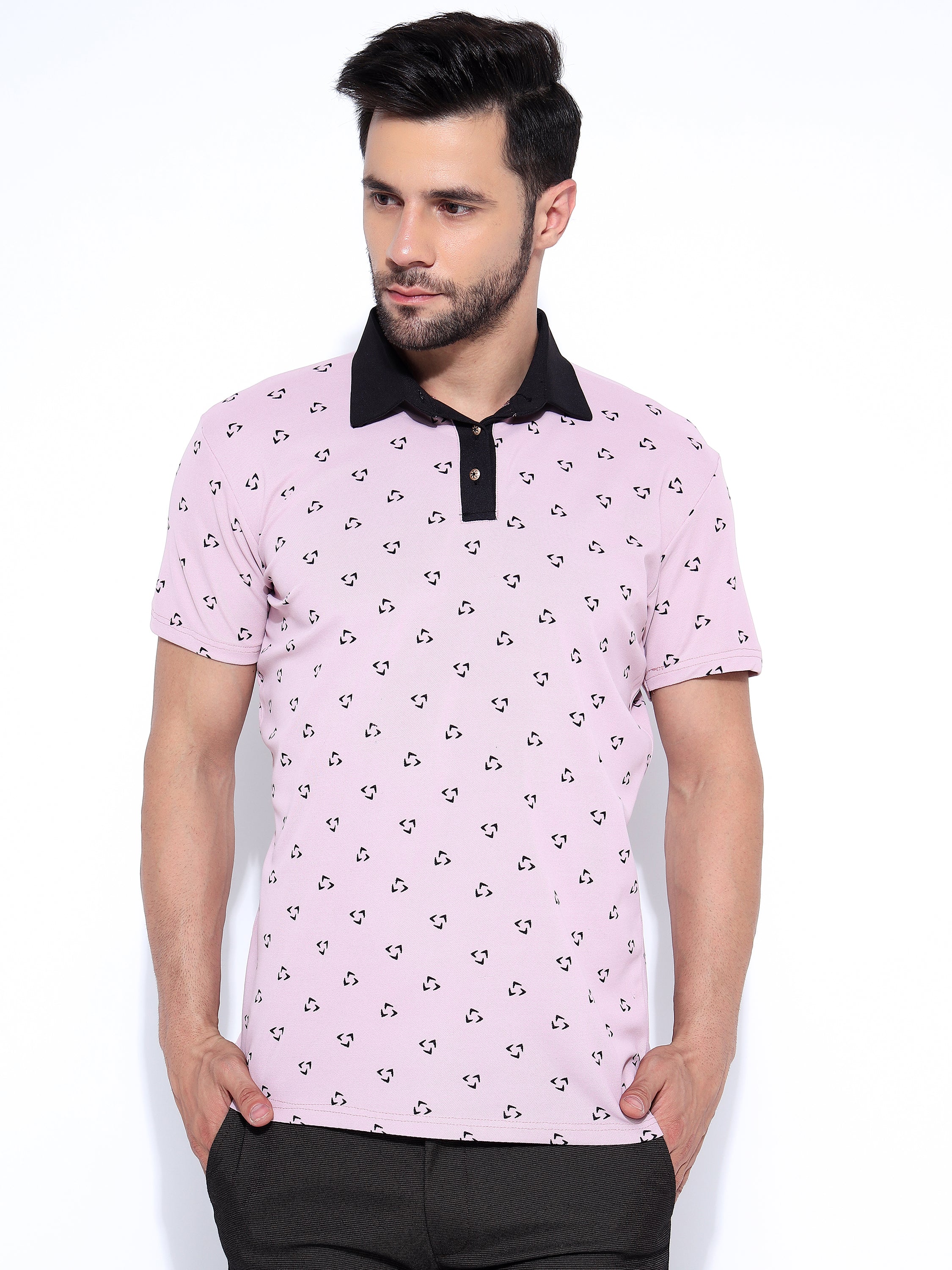 Men Black Polo Neck Ragular Fit Printed T-Shirt