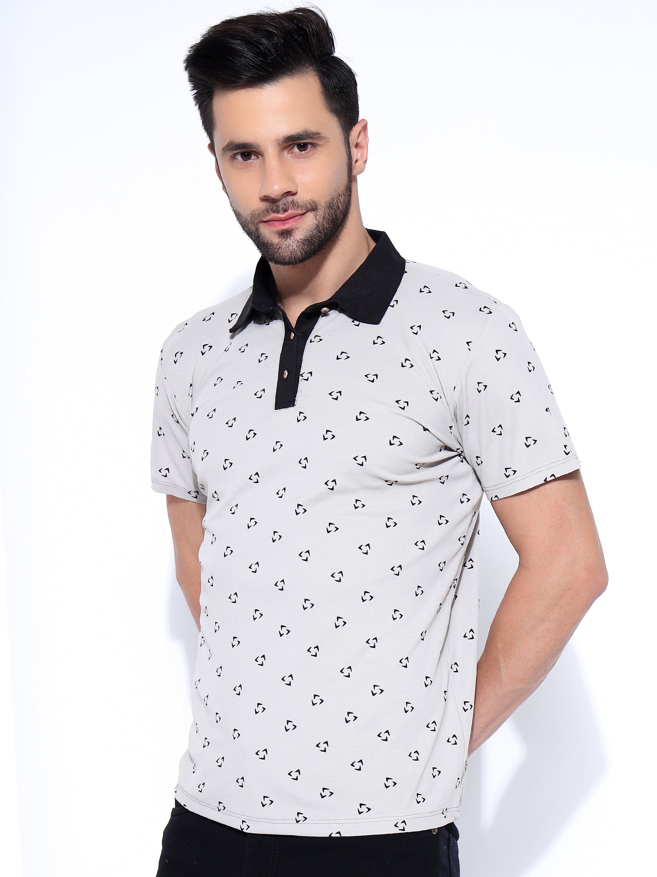 Men Black Polo Neck Ragular Fit Printed T-Shirt