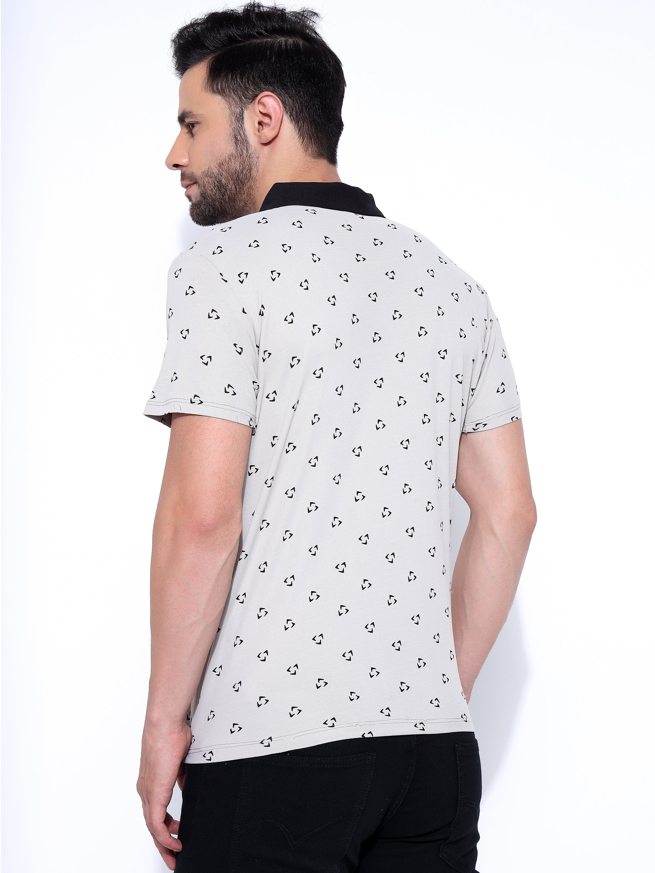 Men Black Polo Neck Ragular Fit Printed T-Shirt
