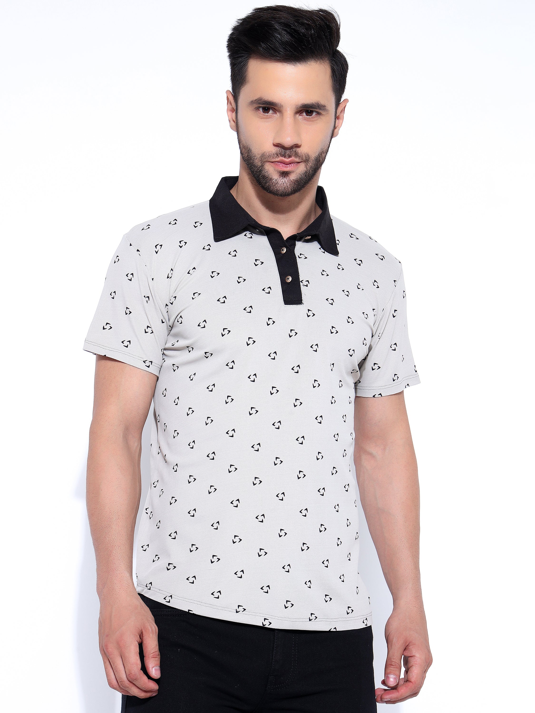 Men Black Polo Neck Ragular Fit Printed T-Shirt
