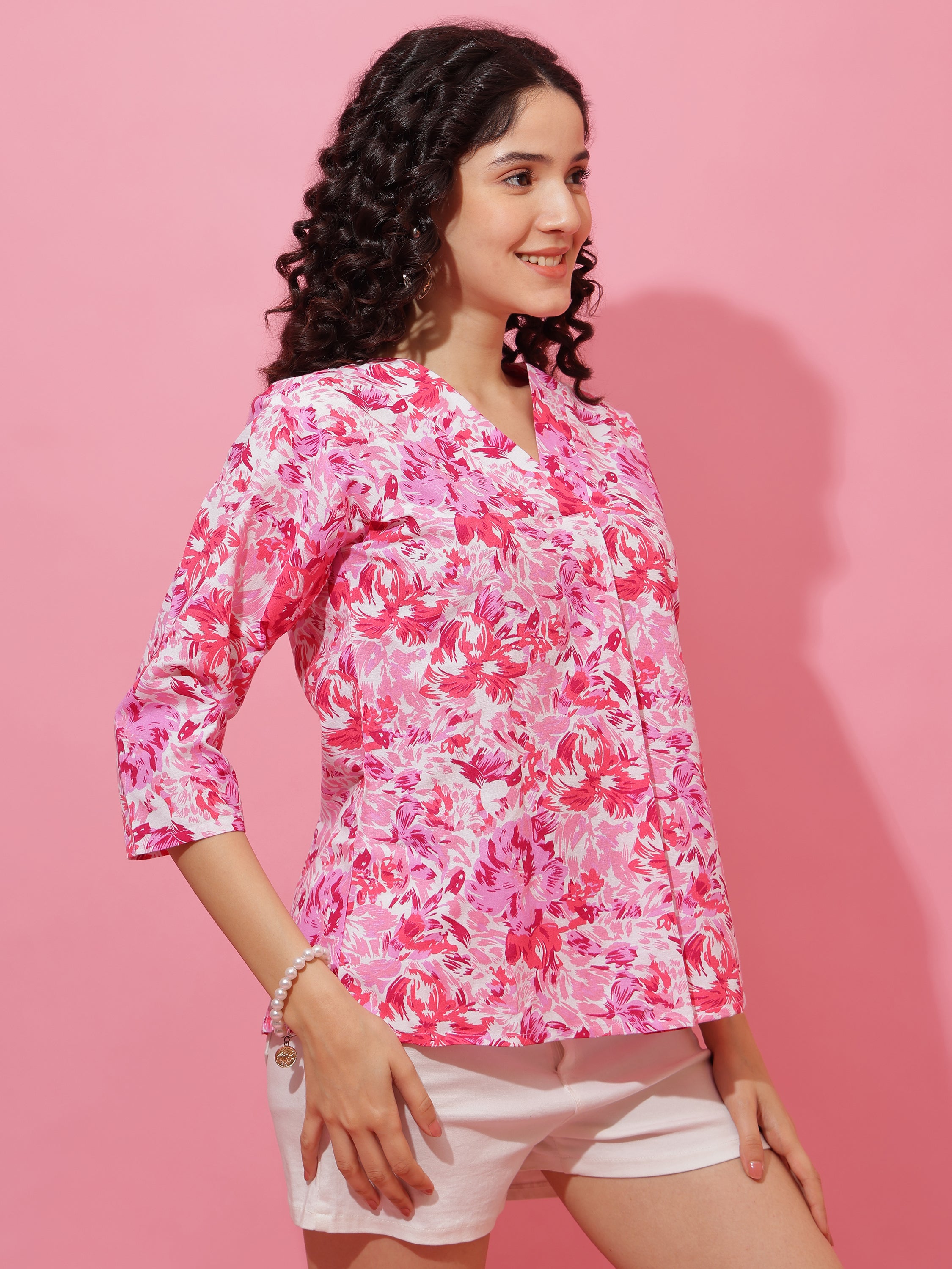 Elegant Pink Floral Printed Top for Women