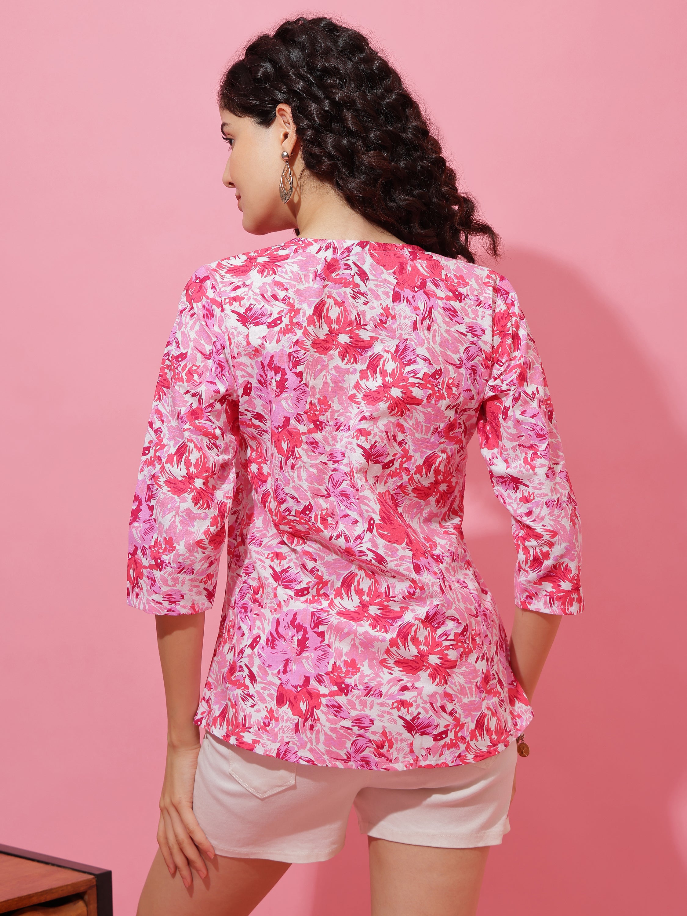 Elegant Pink Floral Printed Top for Women