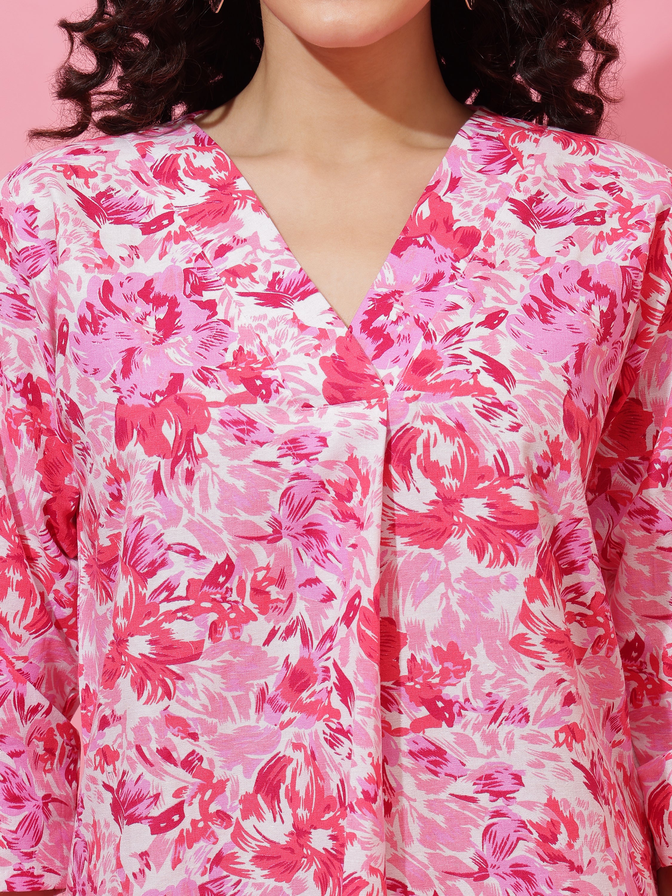 Elegant Pink Floral Printed Top for Women