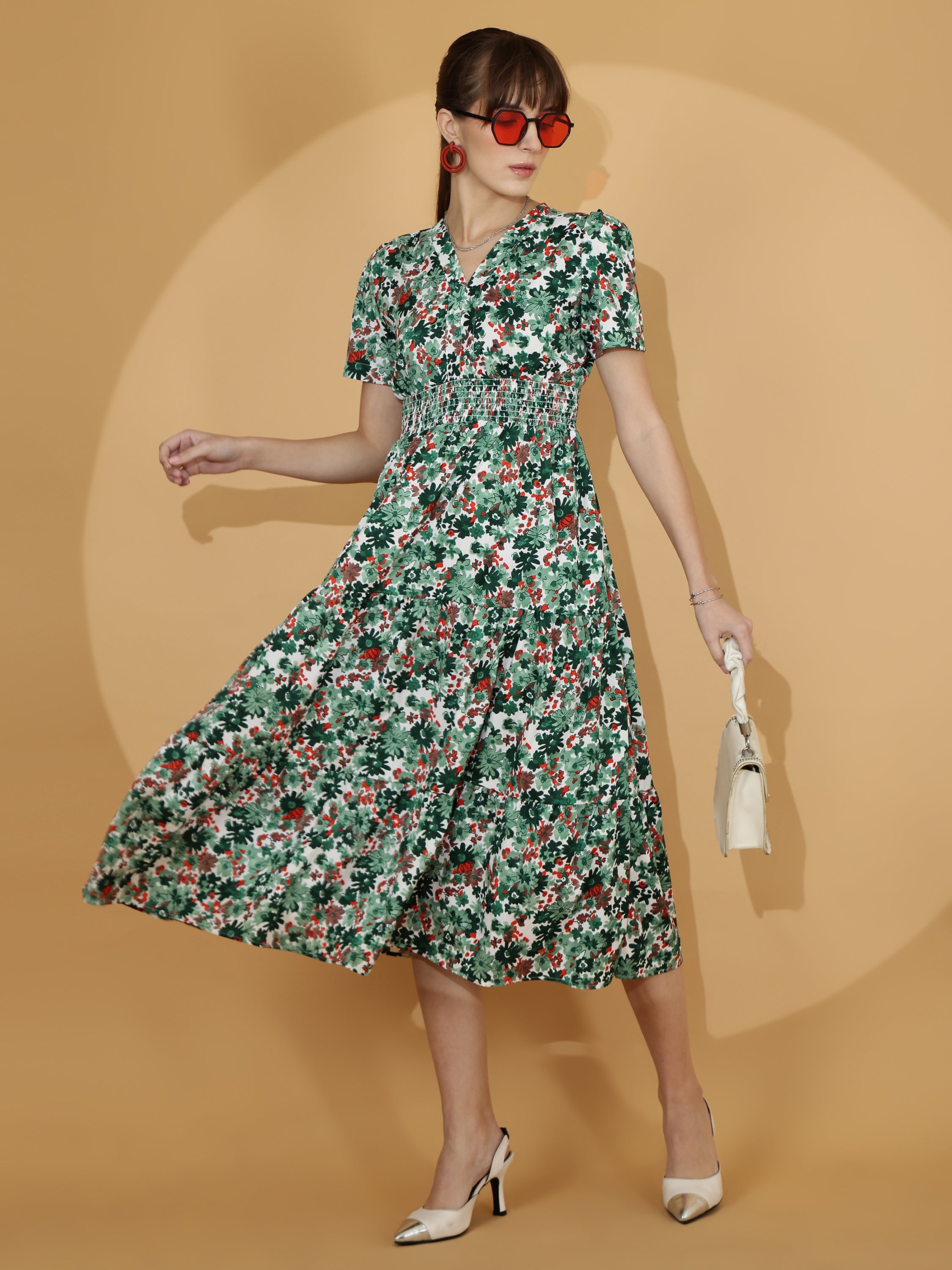 Printed Half Sleeve Fit and Flare Maxi Dress