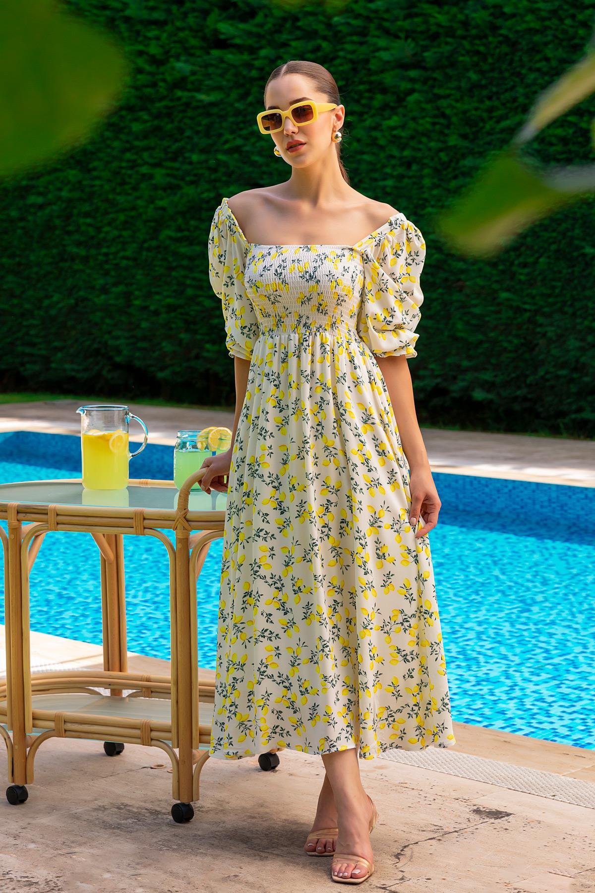 Yellow Crepe Floral Printed Fit & Flare Maxi Dress
