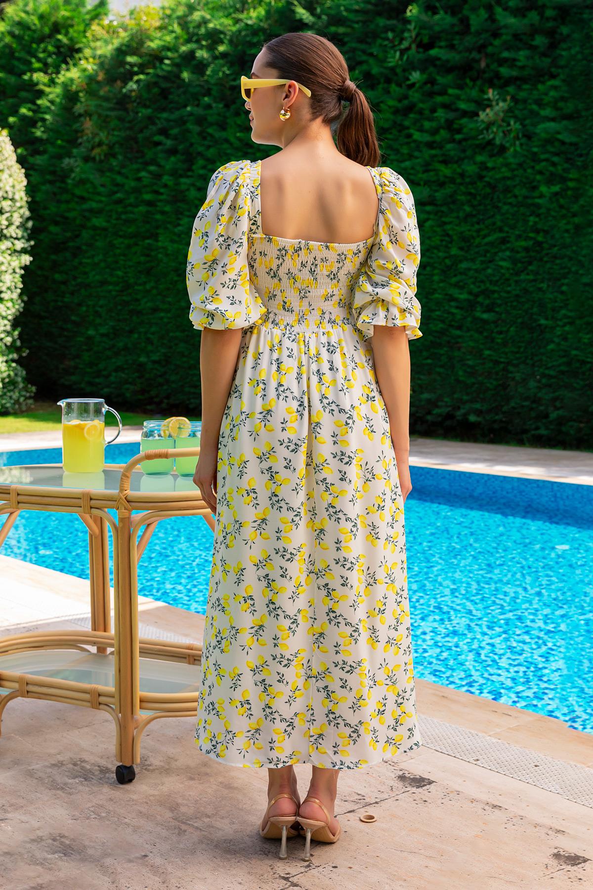 Yellow Crepe Floral Printed Fit & Flare Maxi Dress