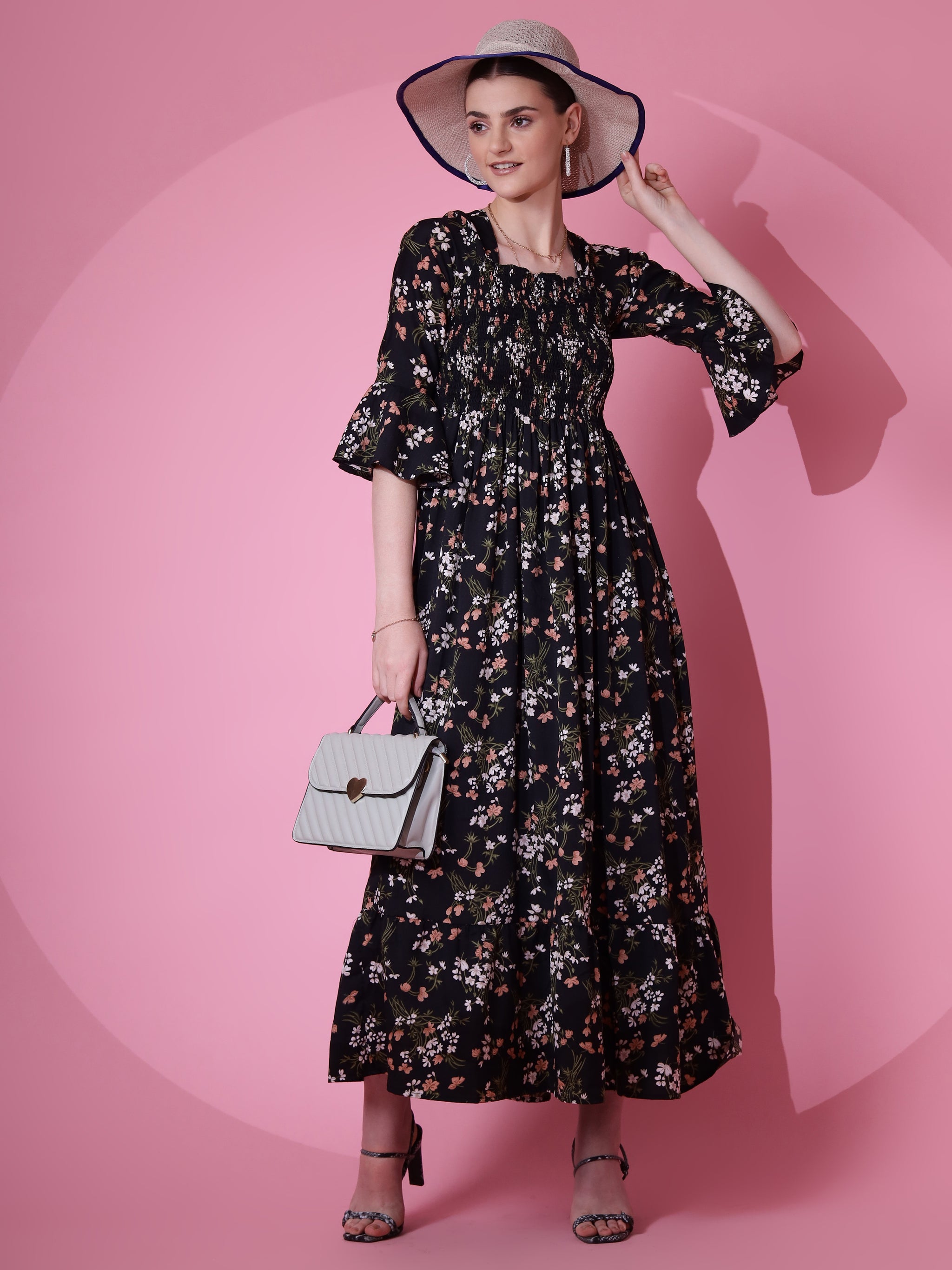 Women Floral Printed Fit and Flare Maxi Dress