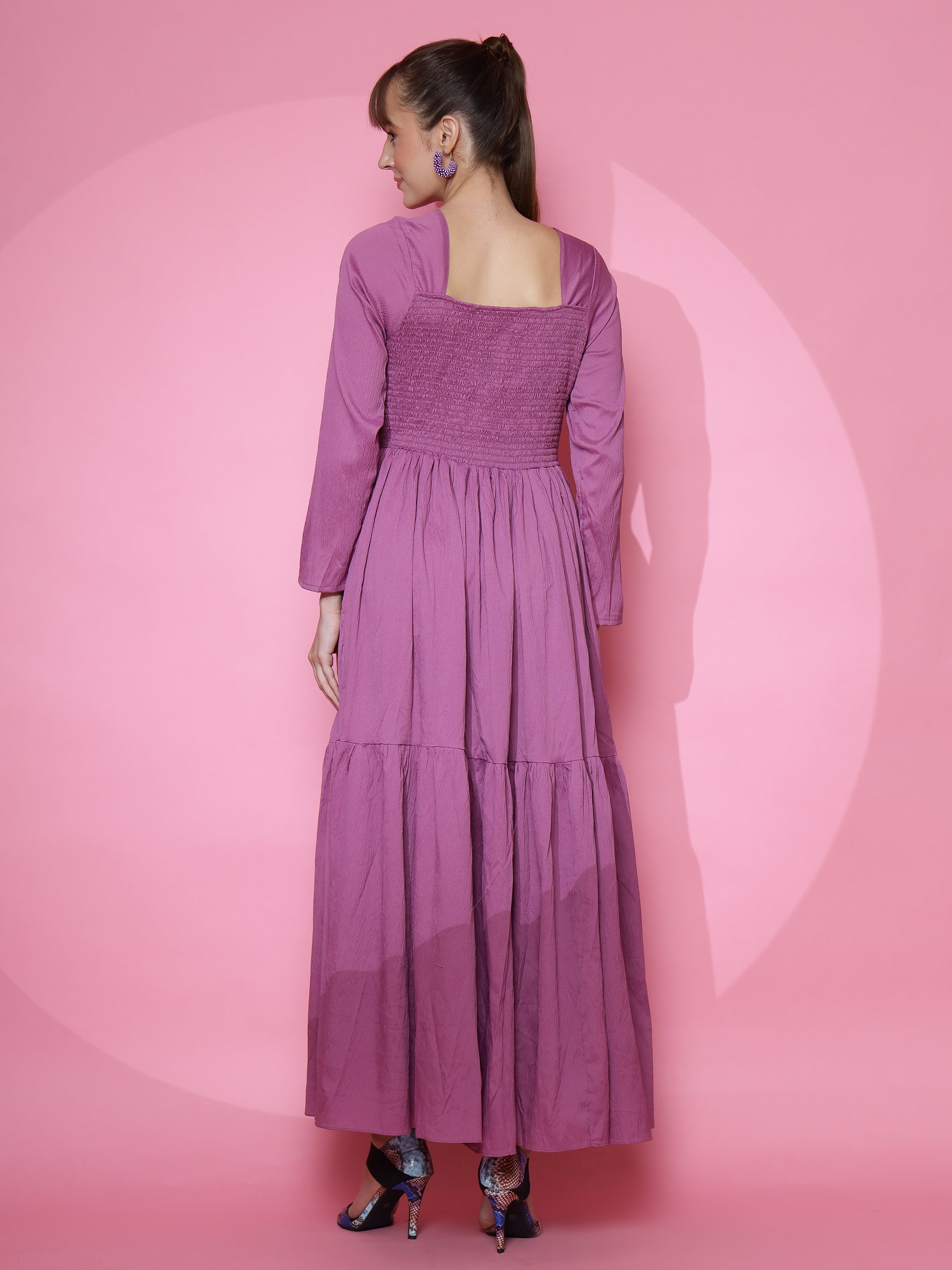 Women Purple Full Sleeve Fit and Flare Maxi Dress