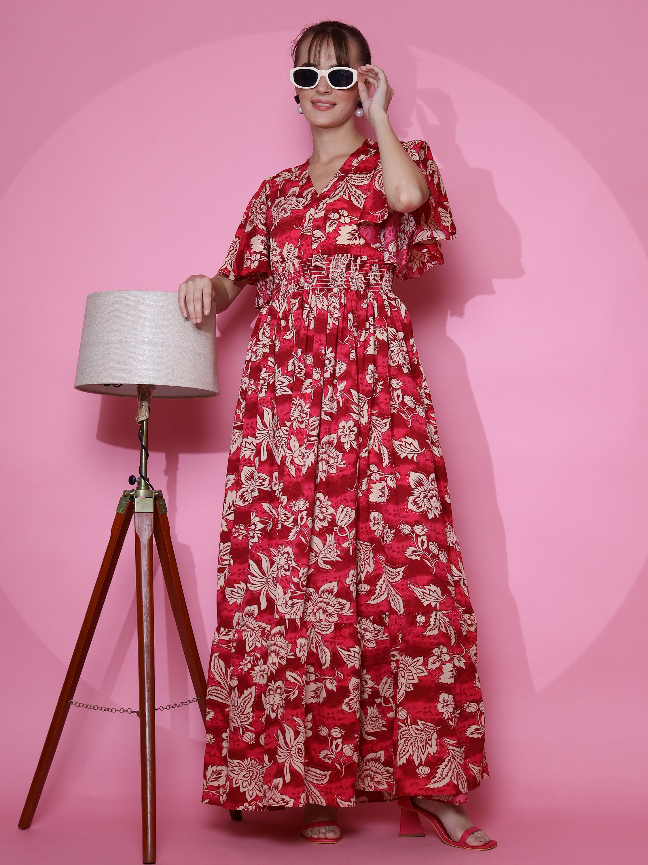 Women Red Half Sleeve Fit and Flare Midi Dress