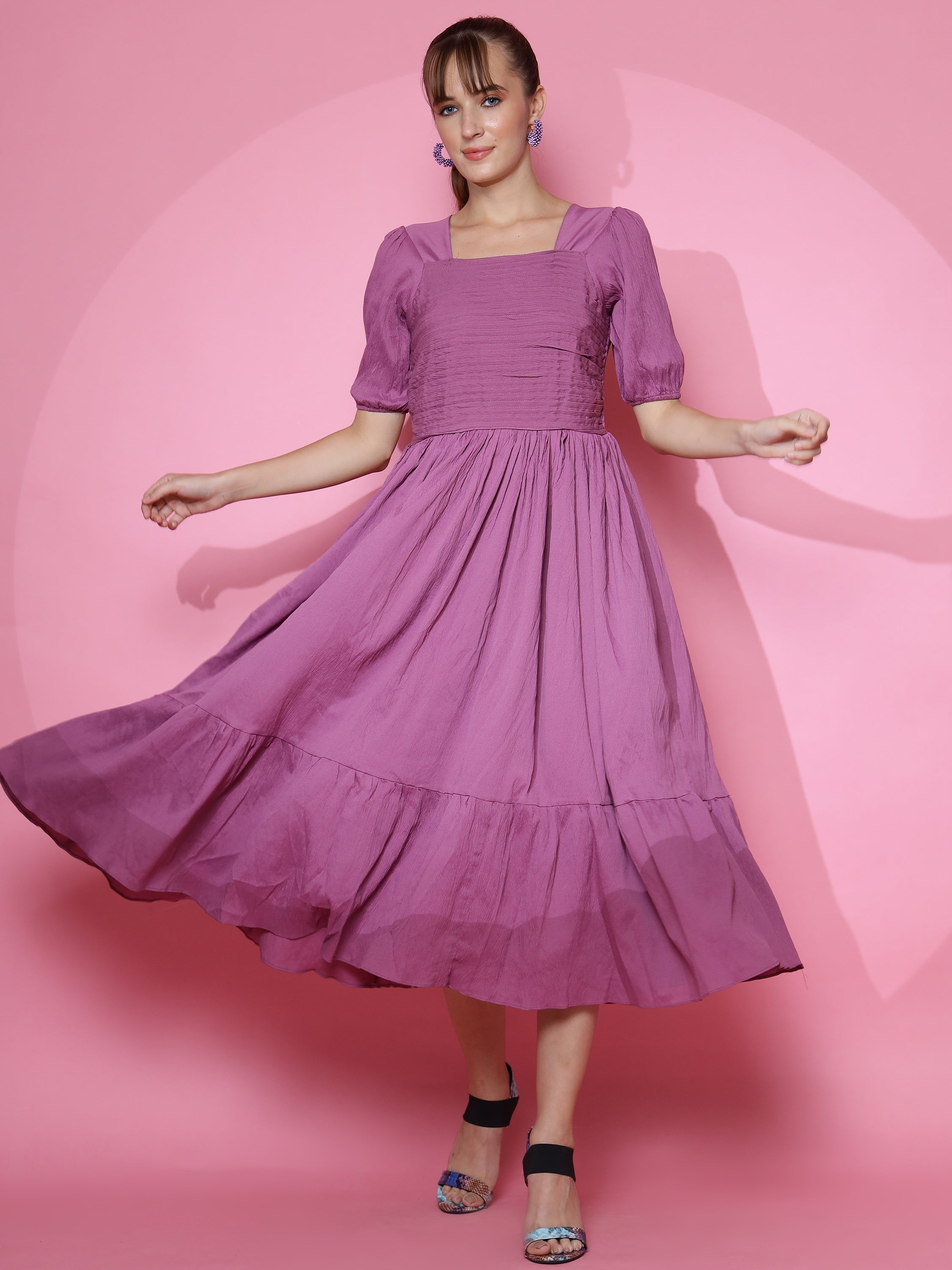Women Trendy Purple Half Sleeve Fit and Flare Maxi Dress