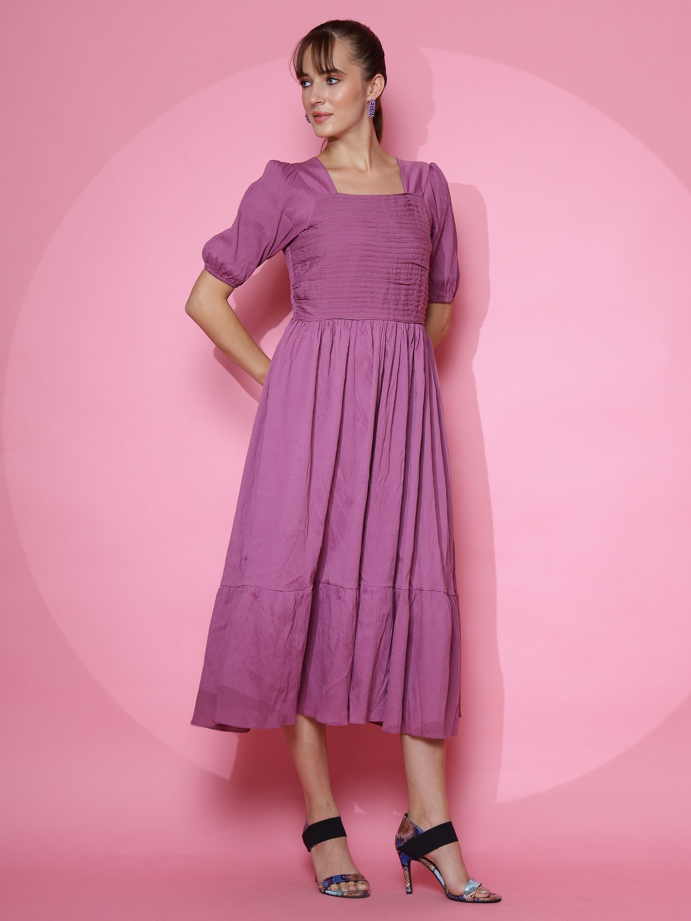 Women Trendy Purple Half Sleeve Fit and Flare Maxi Dress