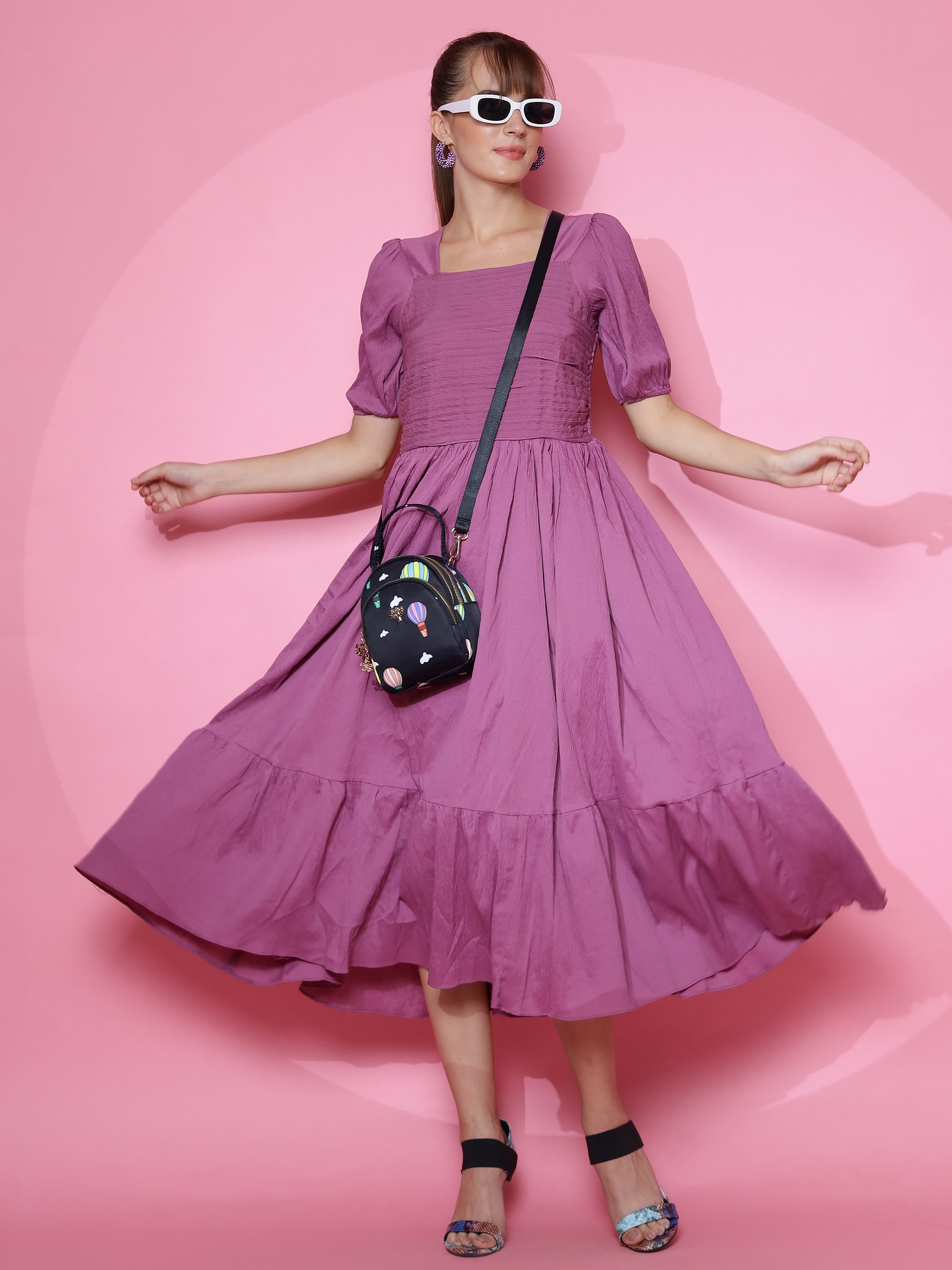 Women Trendy Purple Half Sleeve Fit and Flare Maxi Dress