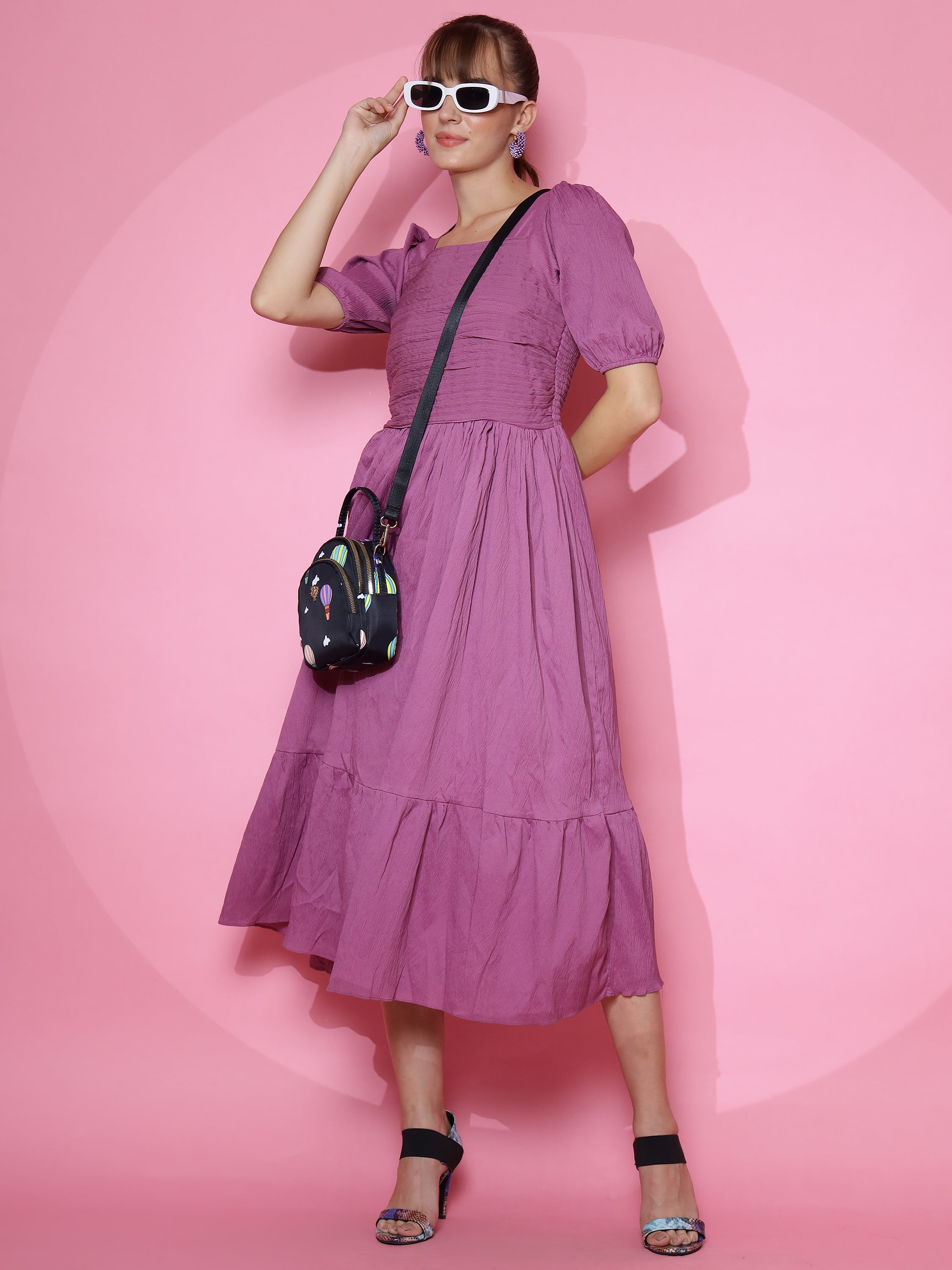 Women Trendy Purple Half Sleeve Fit and Flare Maxi Dress