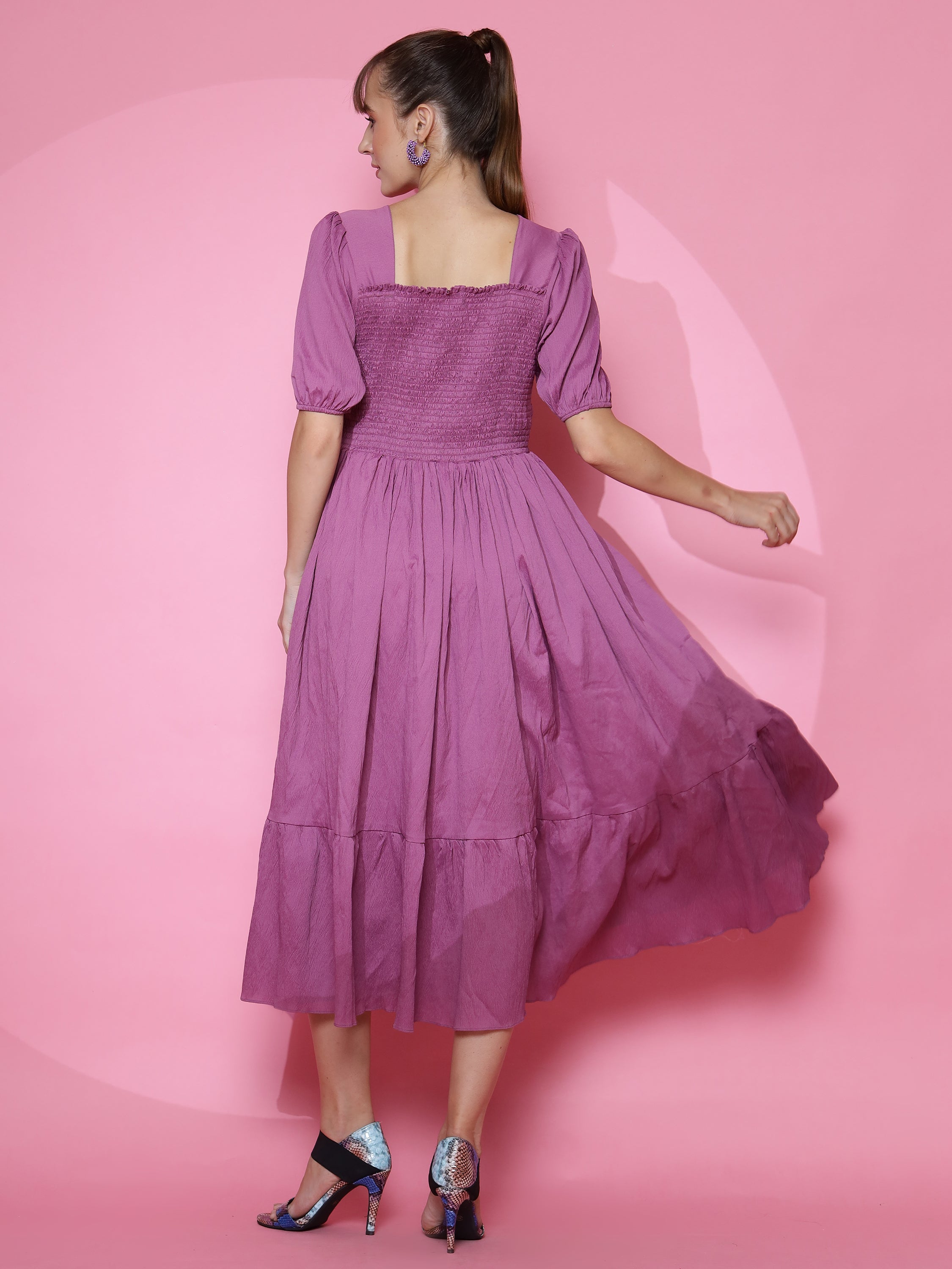 Women Trendy Purple Half Sleeve Fit and Flare Maxi Dress