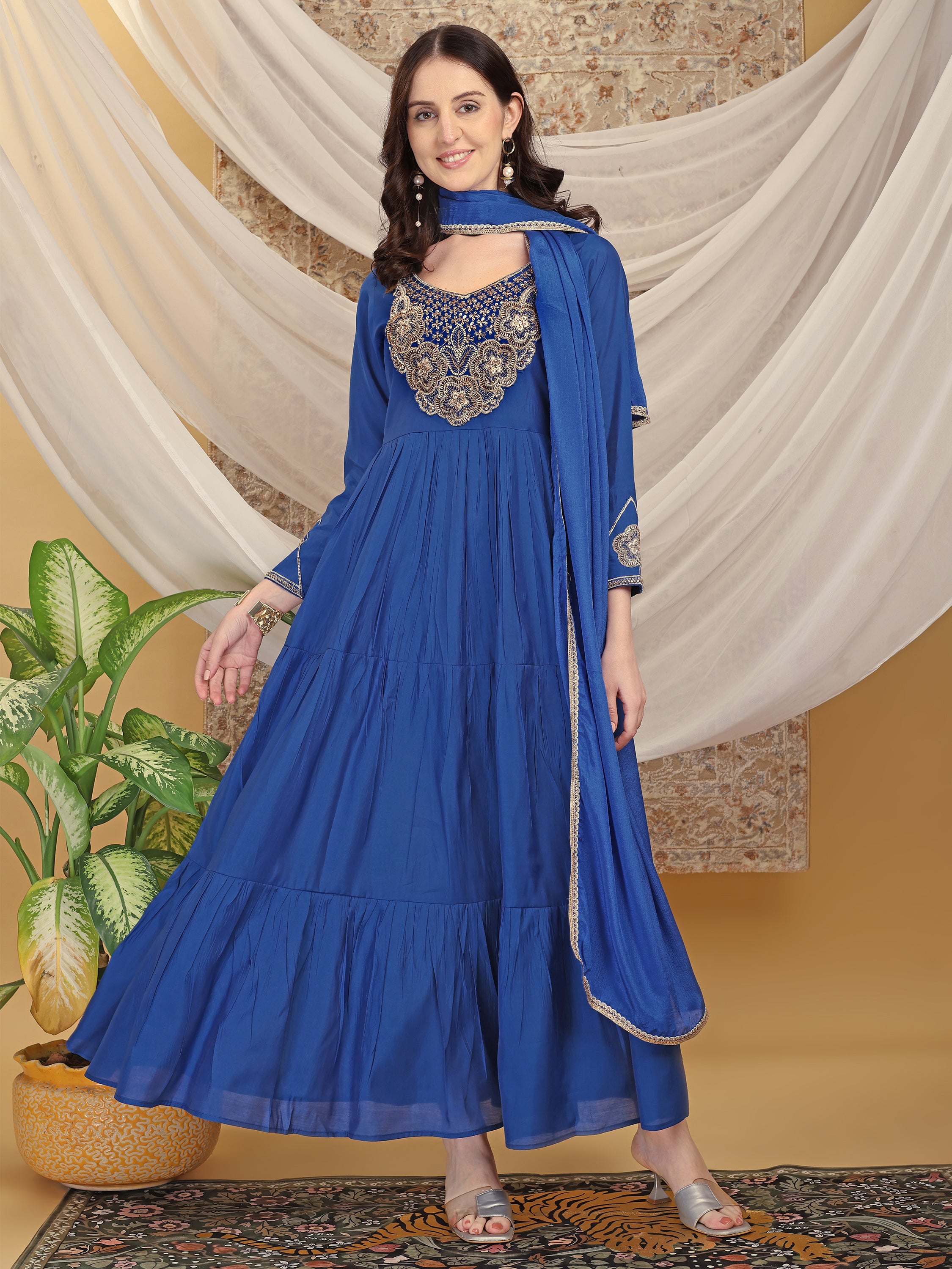 Blue Tessale Anarkali Gown Dress