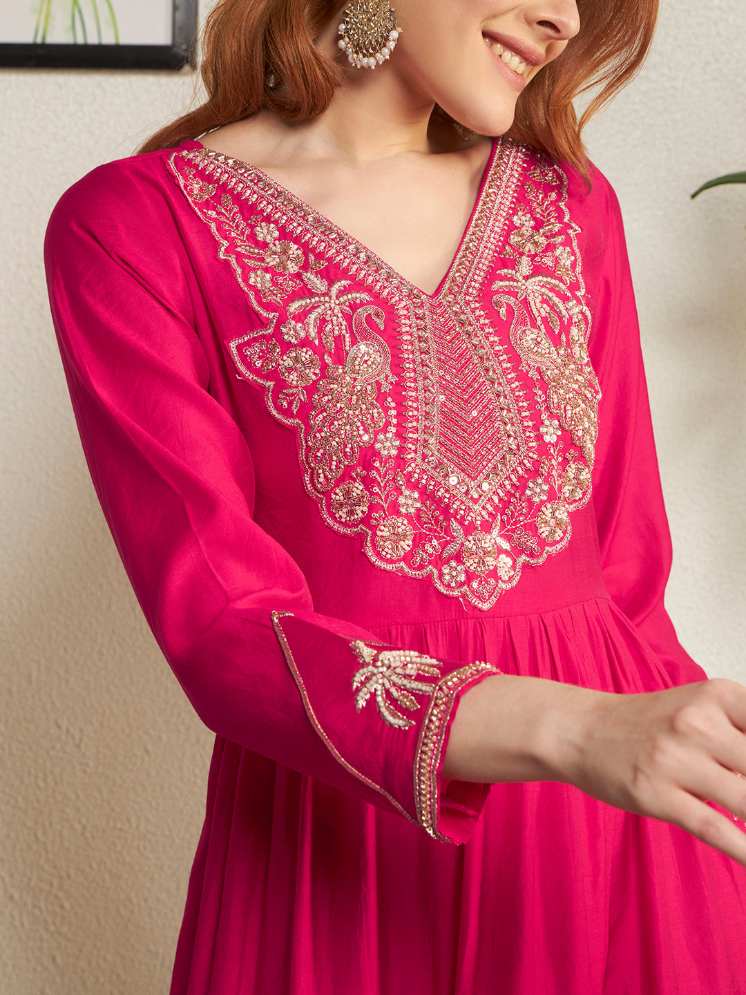 Women Pink Embroidered Anarkali Gown with Dupatta Set