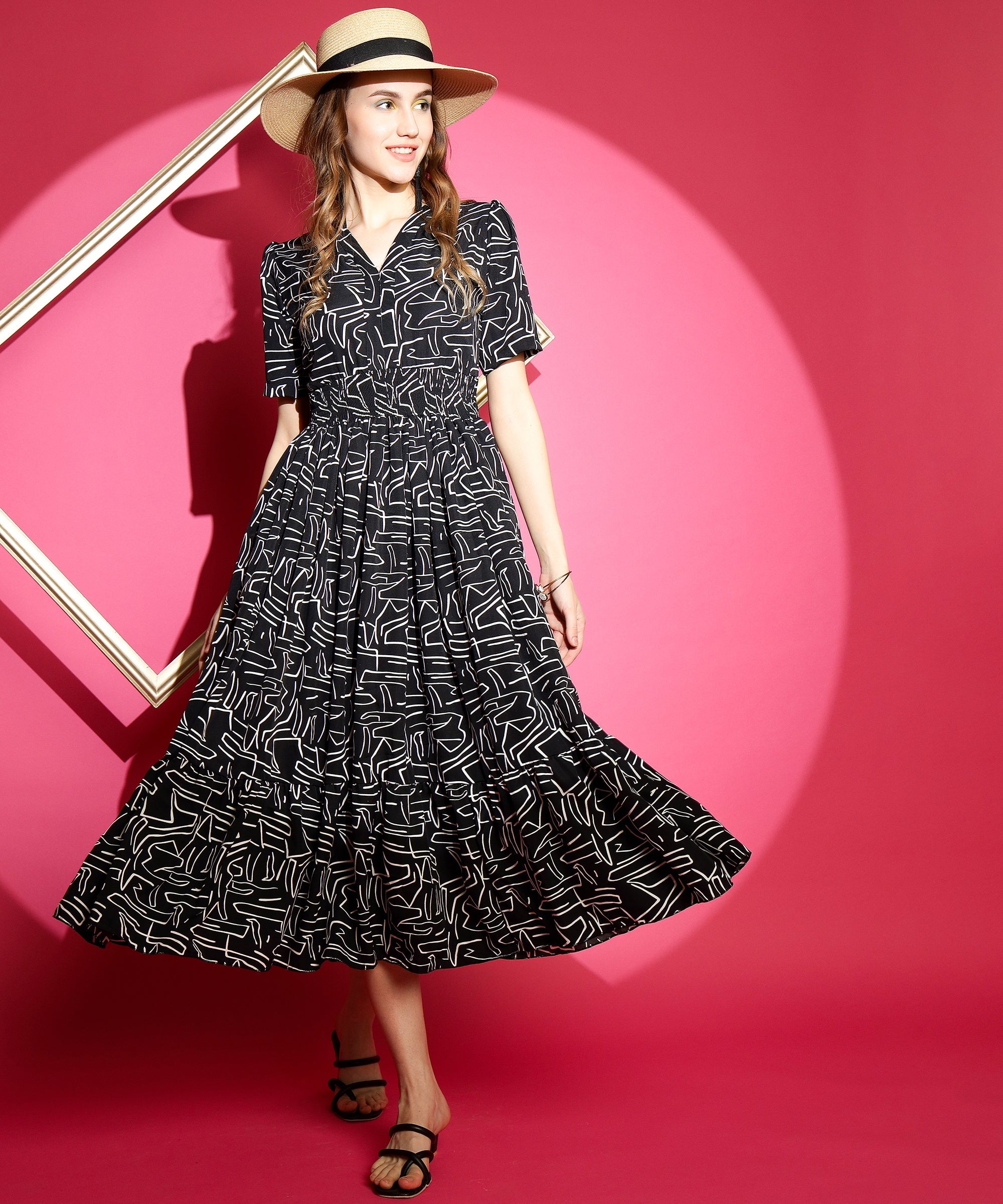 green emerald velvet dress Printed Half Sleeve Fit and Flare Maxi Dress