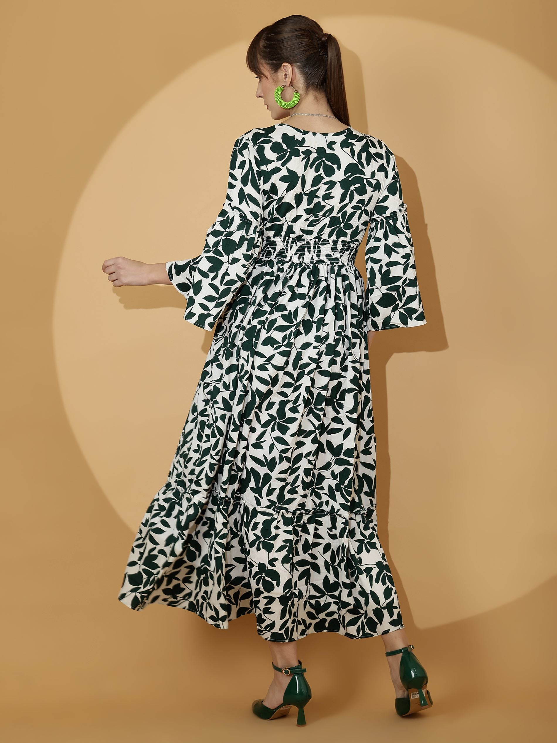 Green V-Neck Fit & Flare Maxi Dress