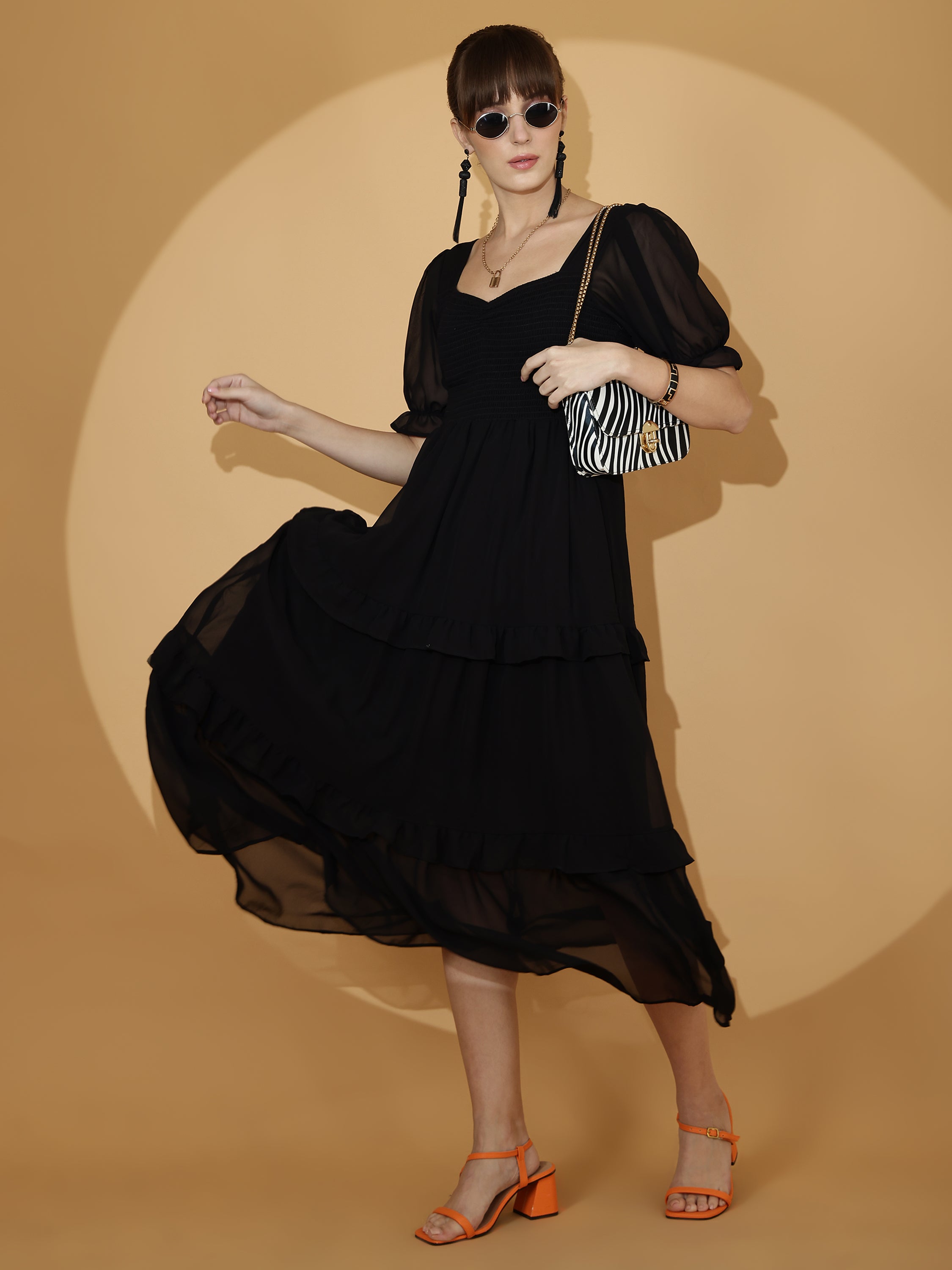 Women Black Georgette Fit & Flare Maxi Dress
