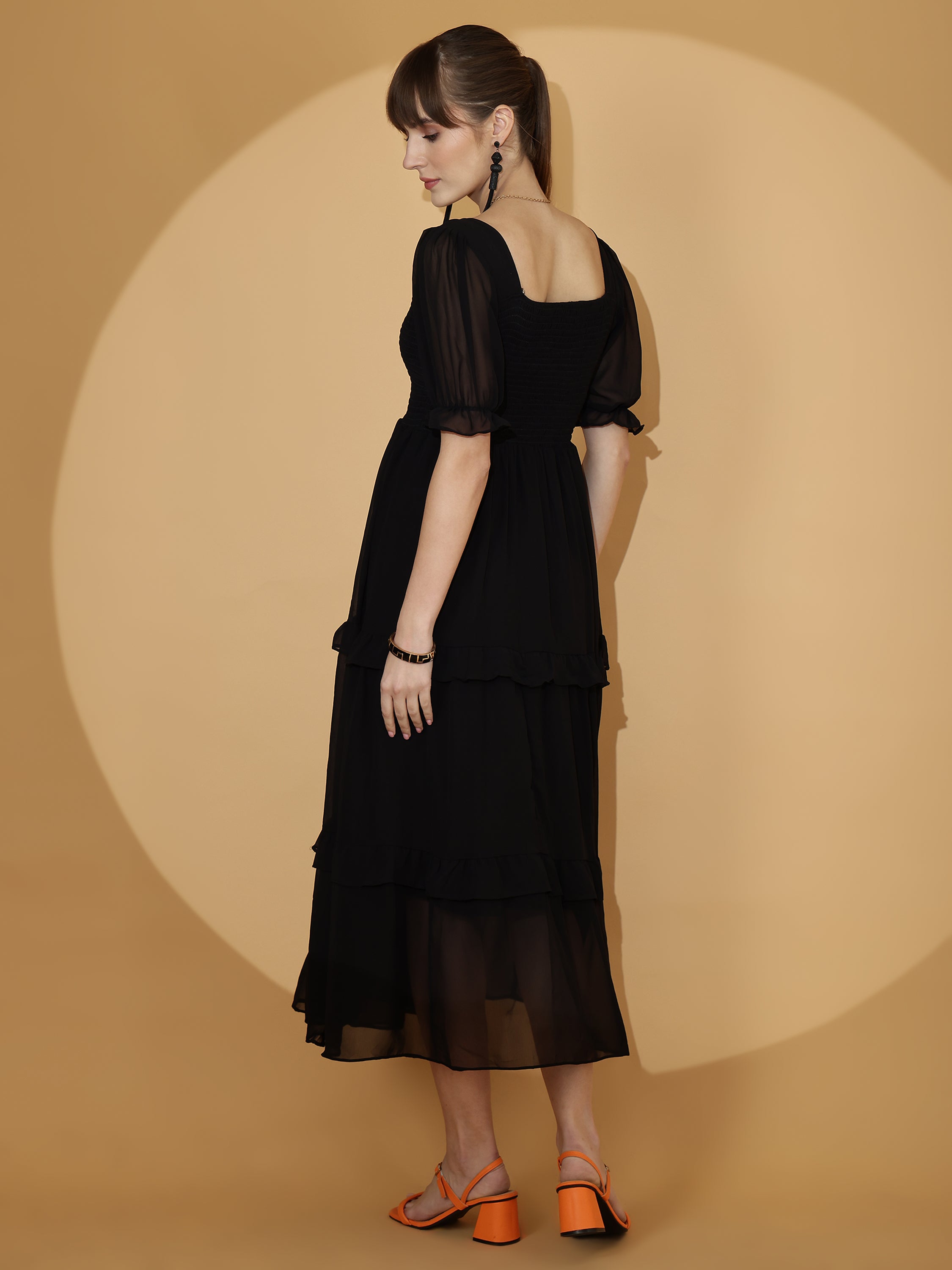 Women Black Georgette Fit & Flare Maxi Dress