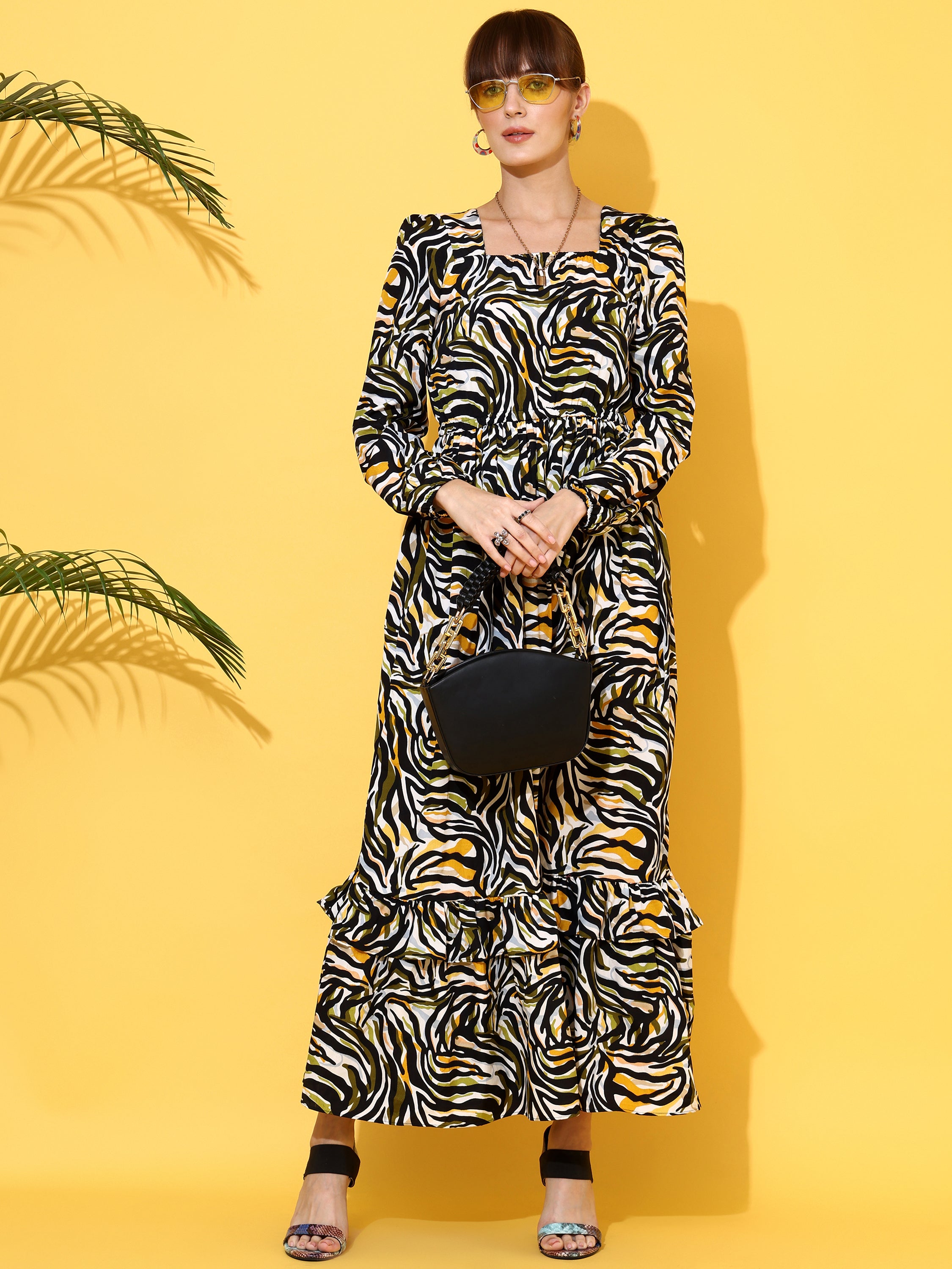 Women Multi-Colored Crepe Floral Printed Fit & Flared Maxi Dress