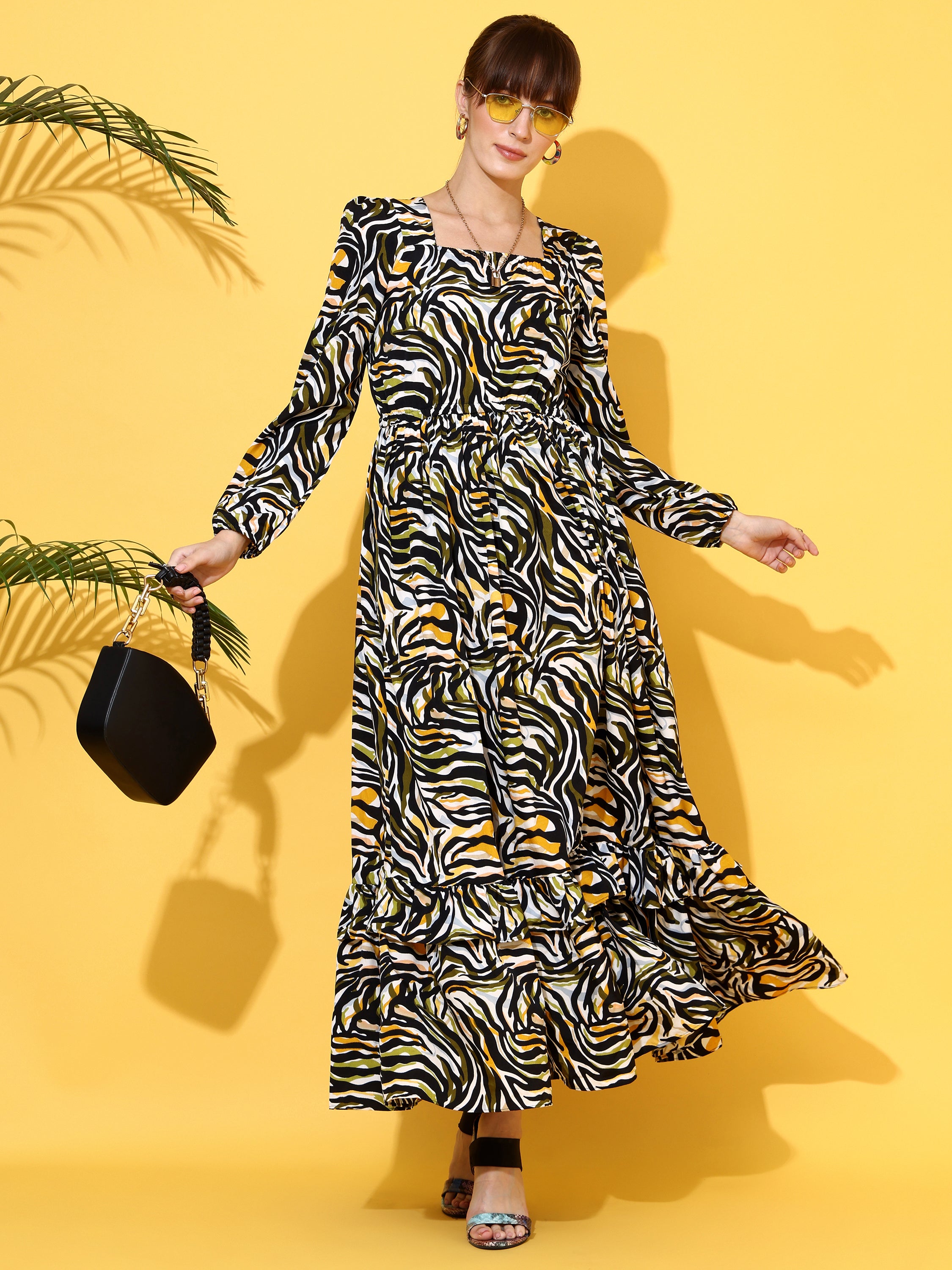 Women Multi-Colored Crepe Floral Printed Fit & Flared Maxi Dress