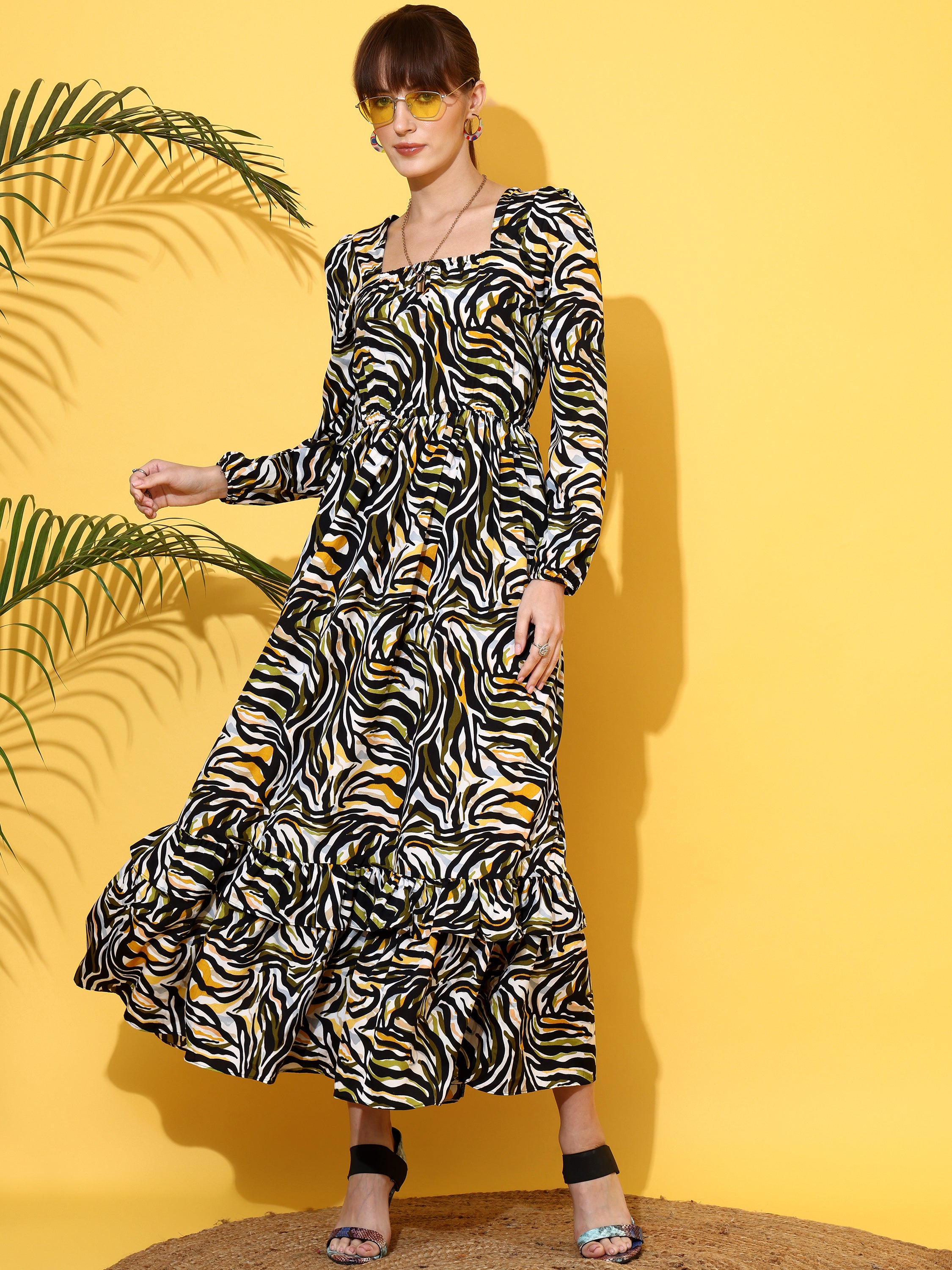 Women Multi-Colored Crepe Floral Printed Fit & Flared Maxi Dress