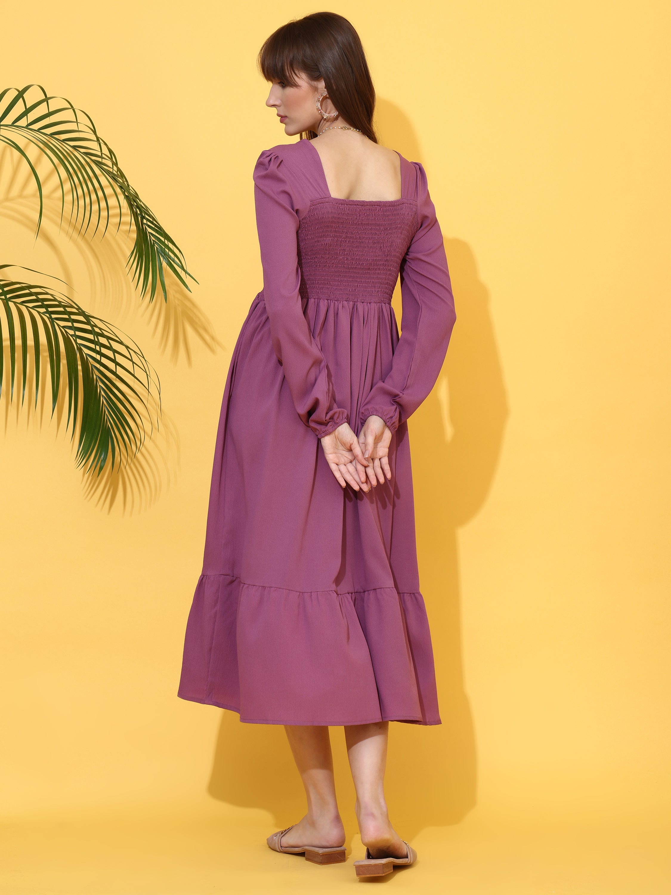 Purple Fit And Flare Maxi Dress With Full Sleeves