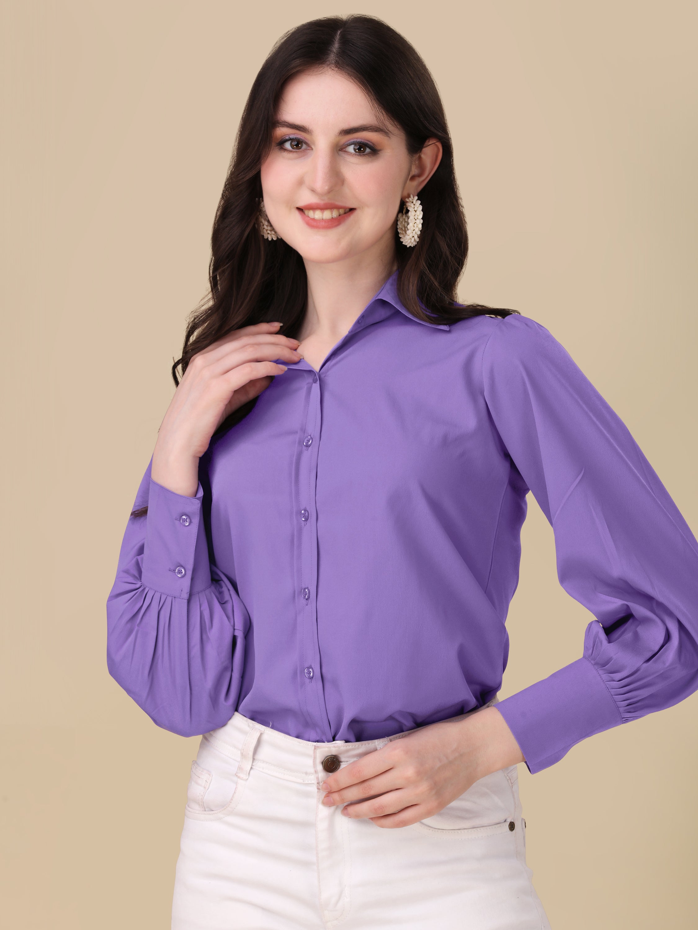 Women Trendy Regular Fit Solid Spread Collar Casual Shirt