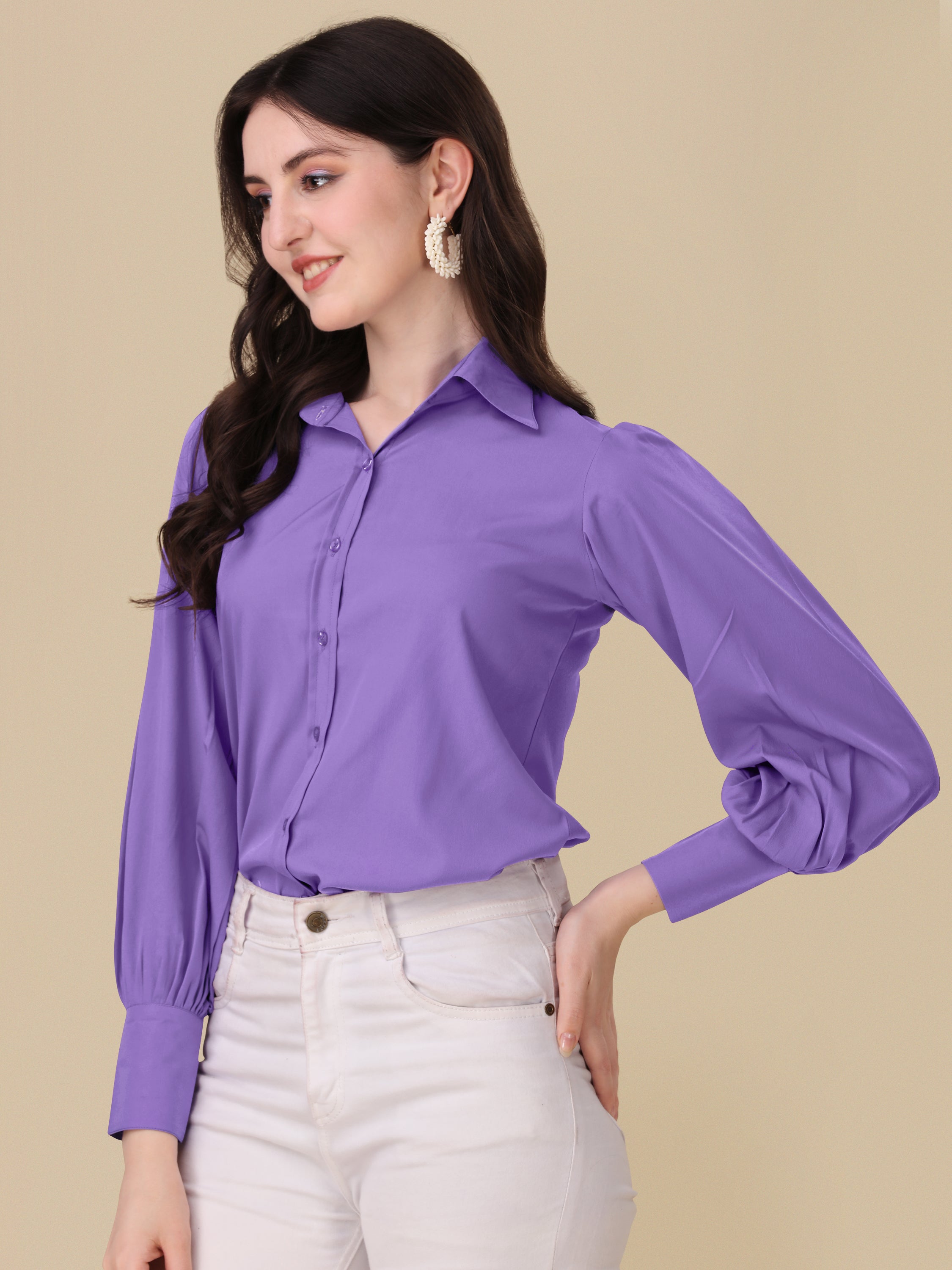 Women Trendy Regular Fit Solid Spread Collar Casual Shirt