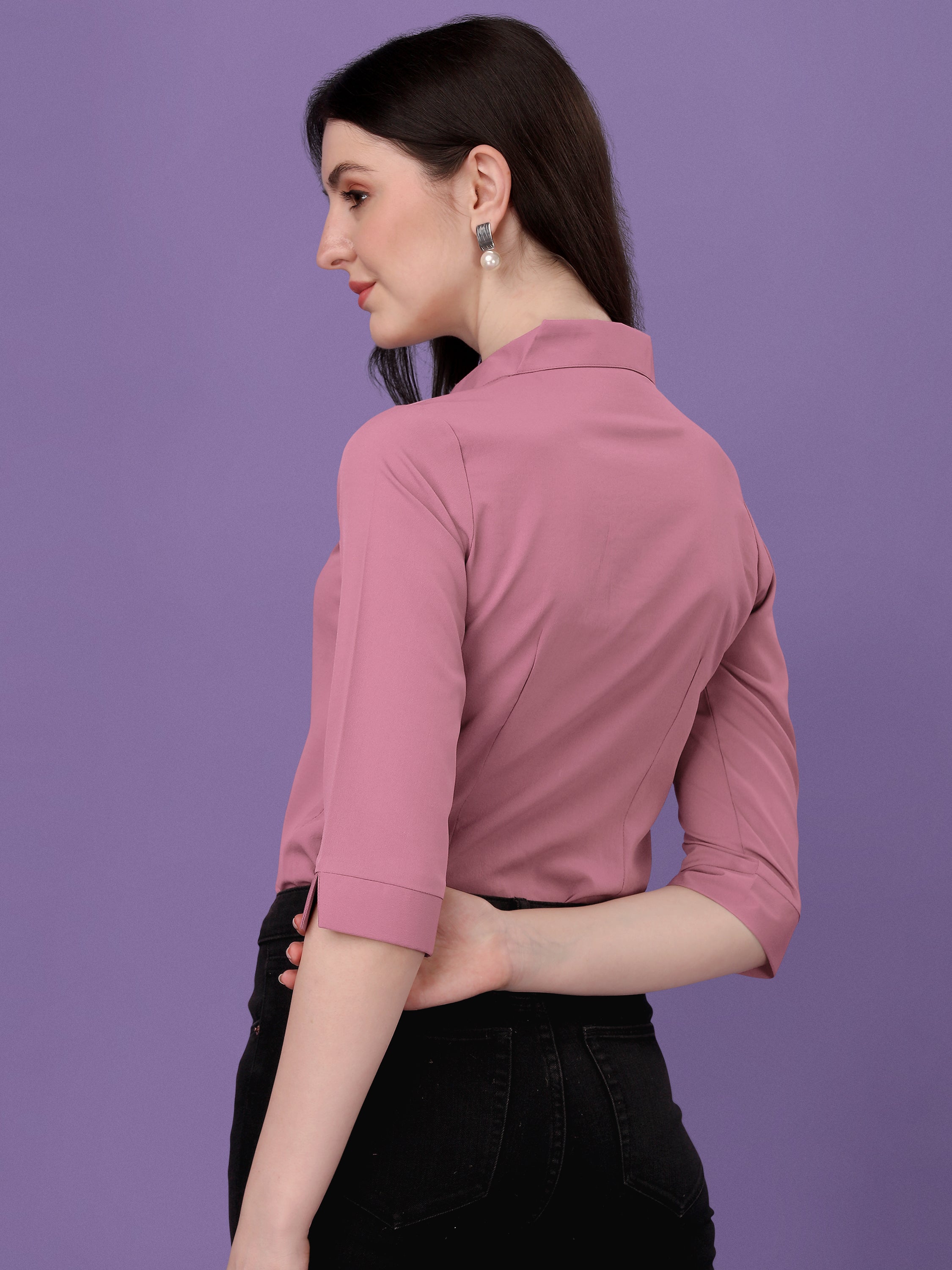 Women Regular Fit V-neck Collar Casual Solid Shirt