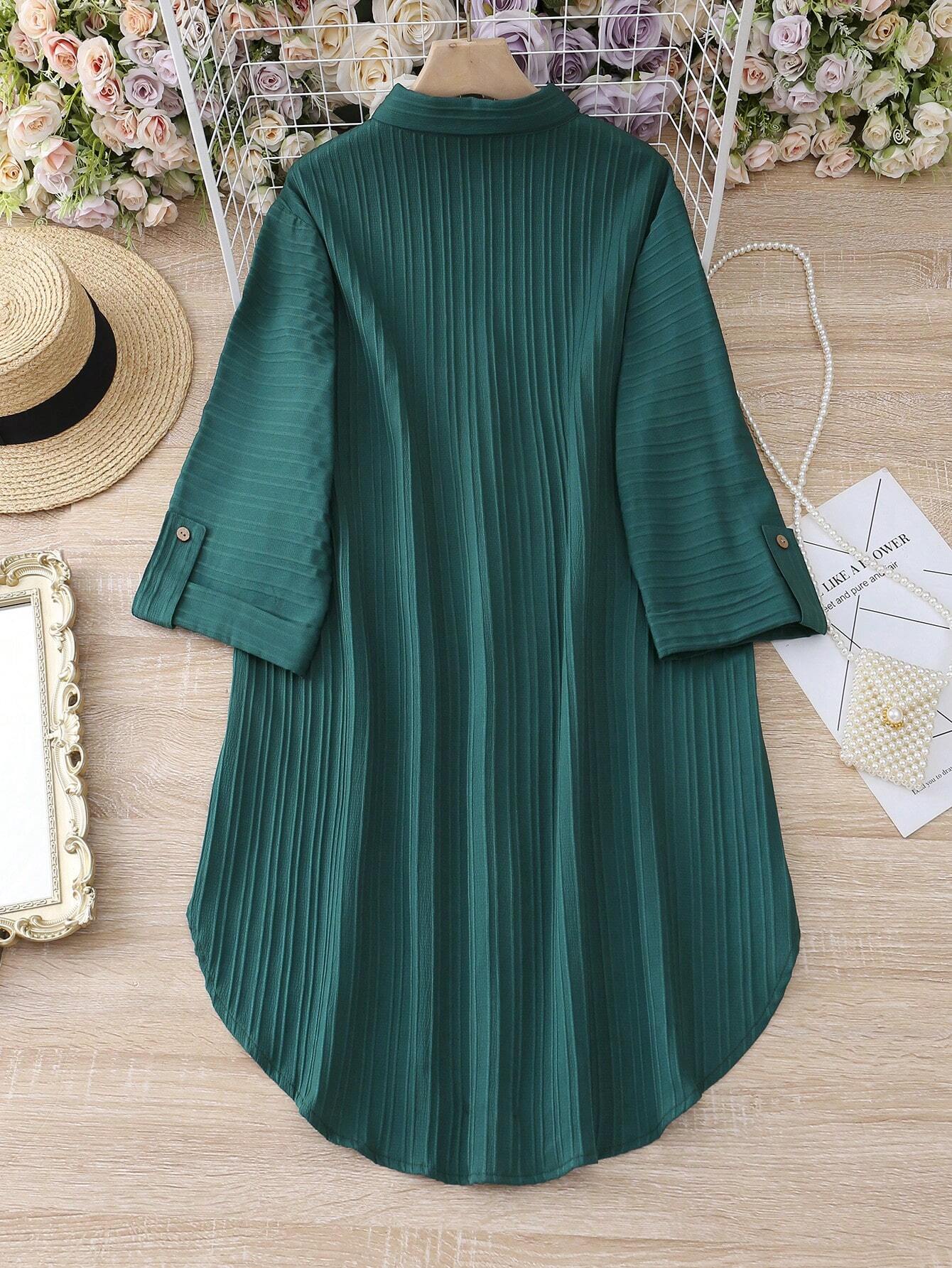 Women Striped Roll-Up Sleeves Shirt Dress