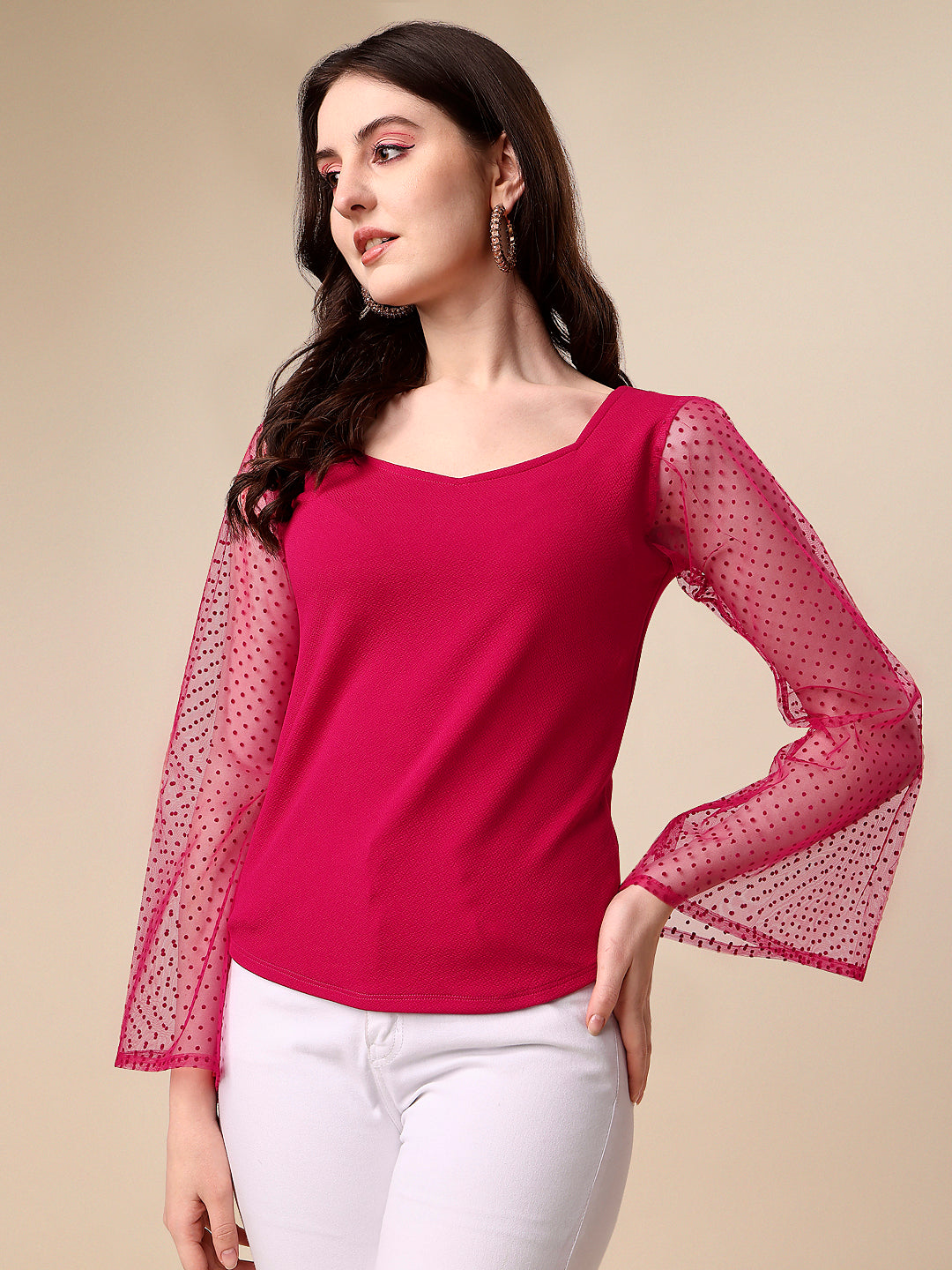 Casual Butterfly Sleeves Solid Women Pink Top