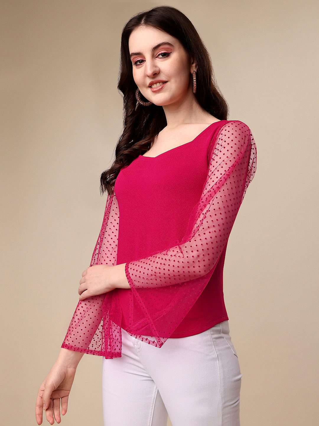 Casual Butterfly Sleeves Solid Women Pink Top