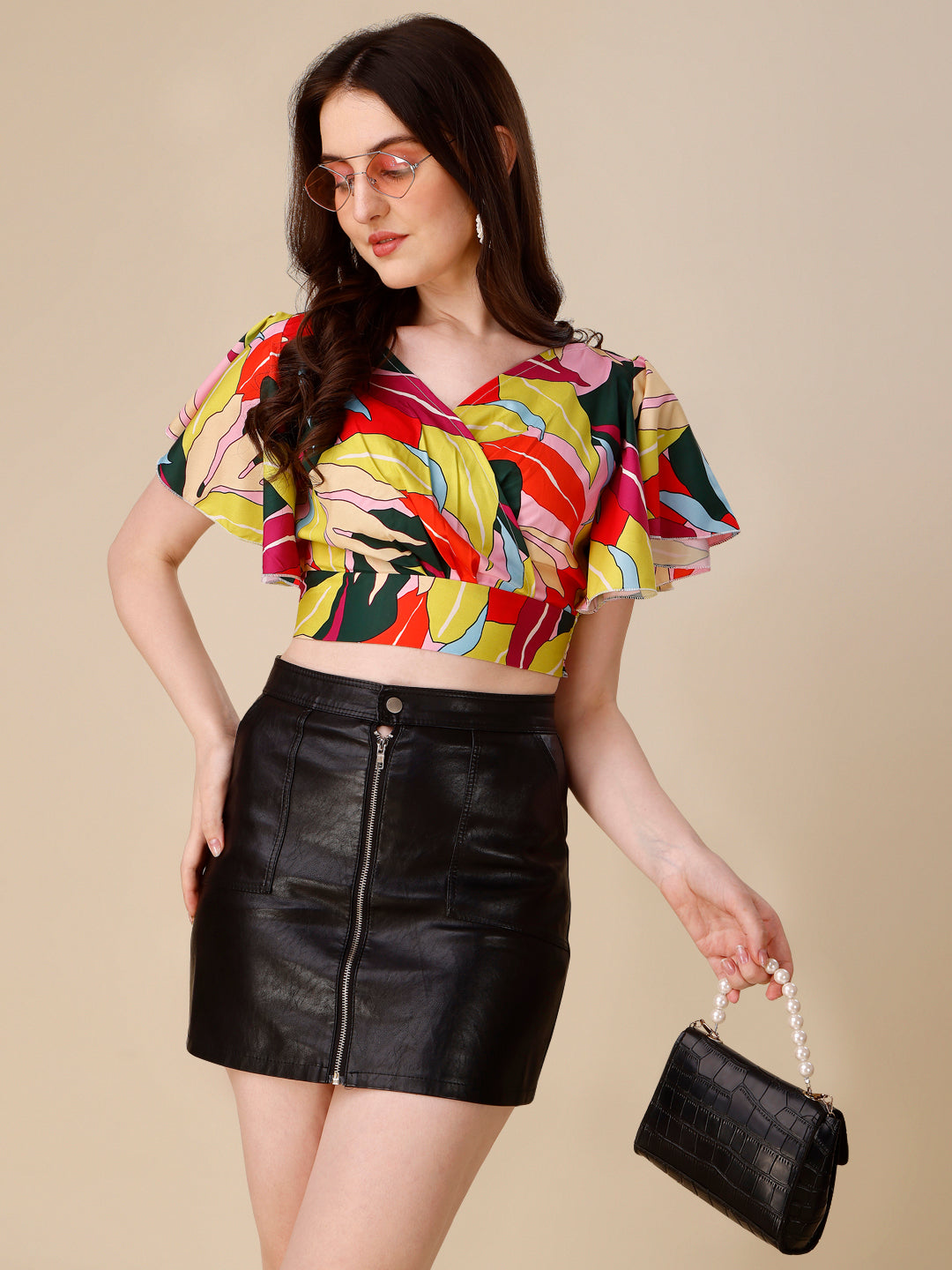 Casual Flared Sleeves Printed Women Multicolor Top